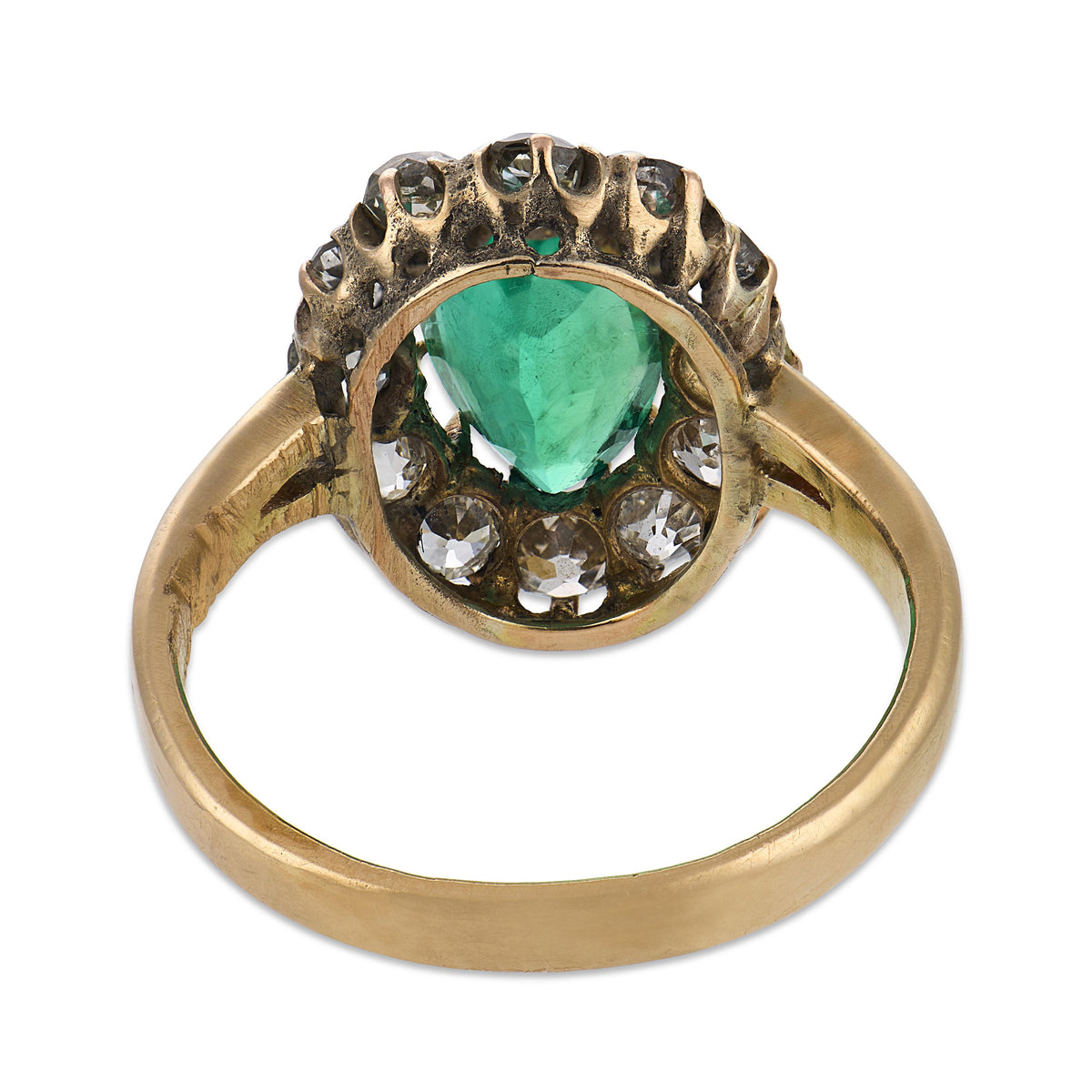 Victorian 14k Emerald and Diamond Halo Ring