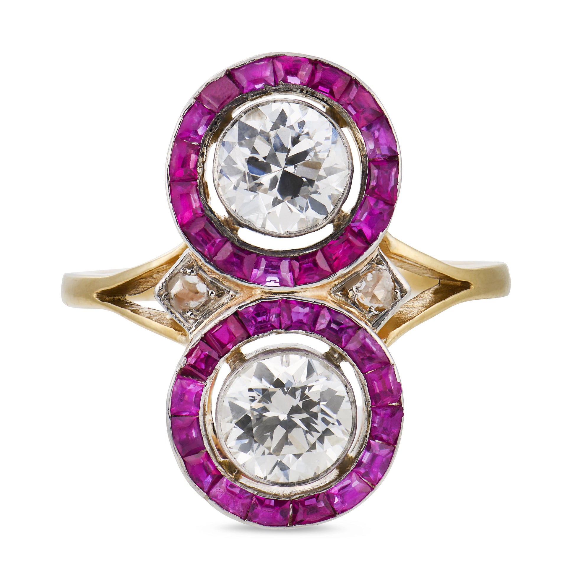 Edwardian 18k/Platinum Diamond & Ruby "Moi et Toi" Bypass Ring