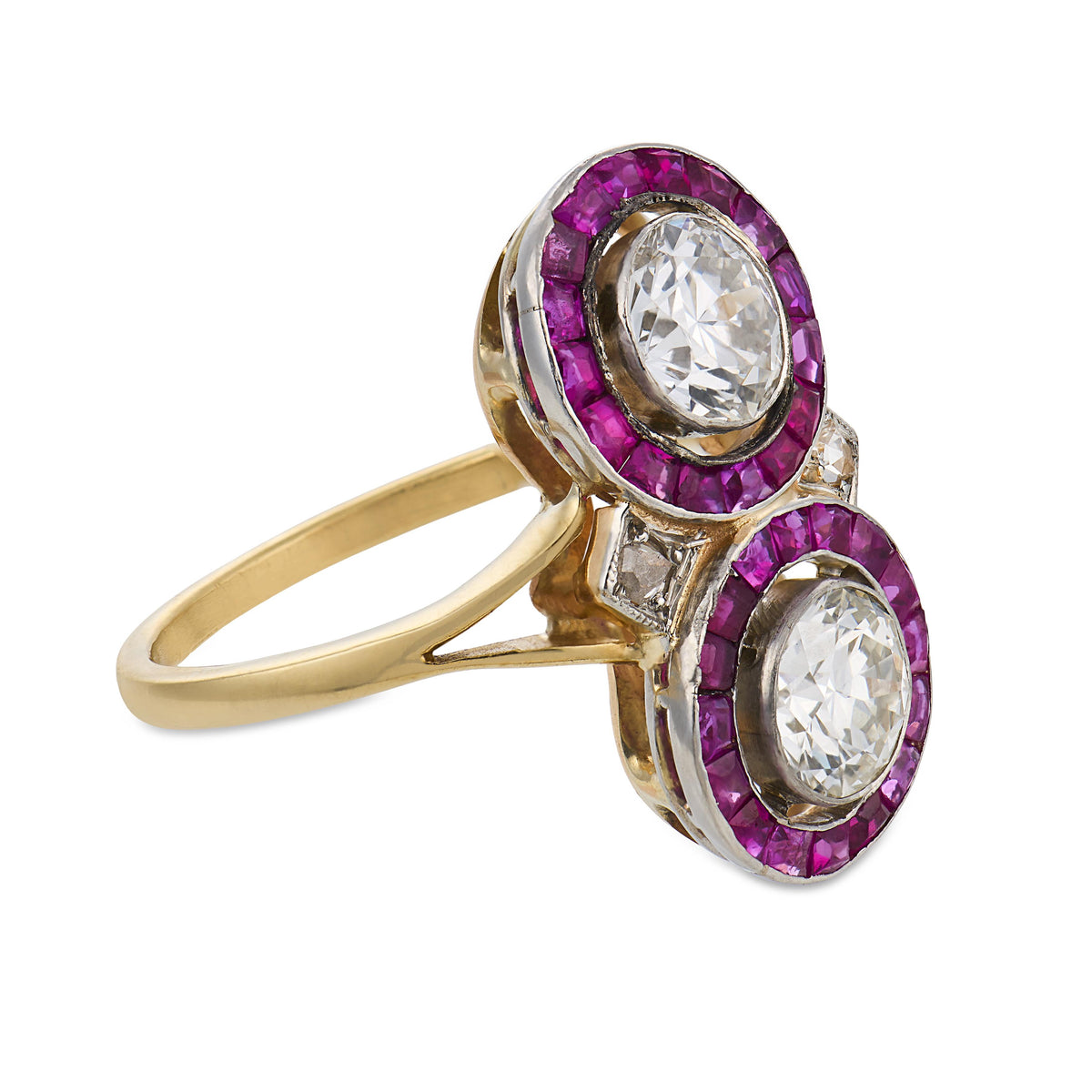 Edwardian 18k/Platinum Diamond & Ruby "Moi et Toi" Bypass Ring