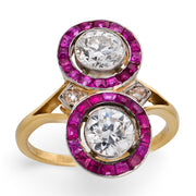 Edwardian 18k/Platinum Diamond & Ruby "Moi et Toi" Bypass Ring