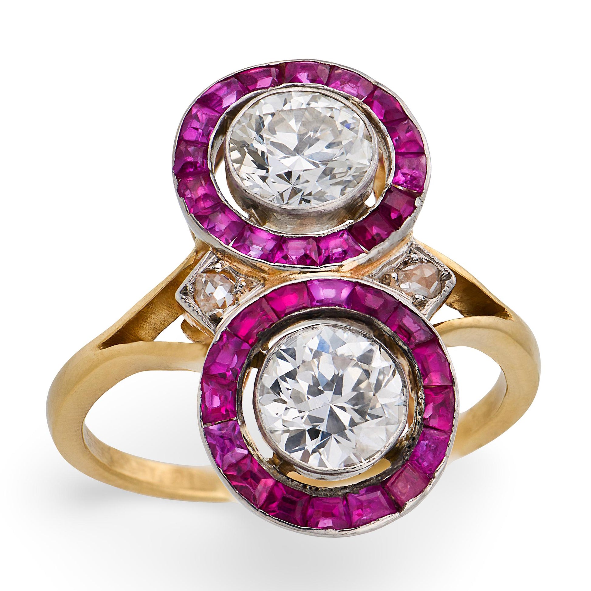 Edwardian 18k/Platinum Diamond & Ruby "Moi et Toi" Bypass Ring