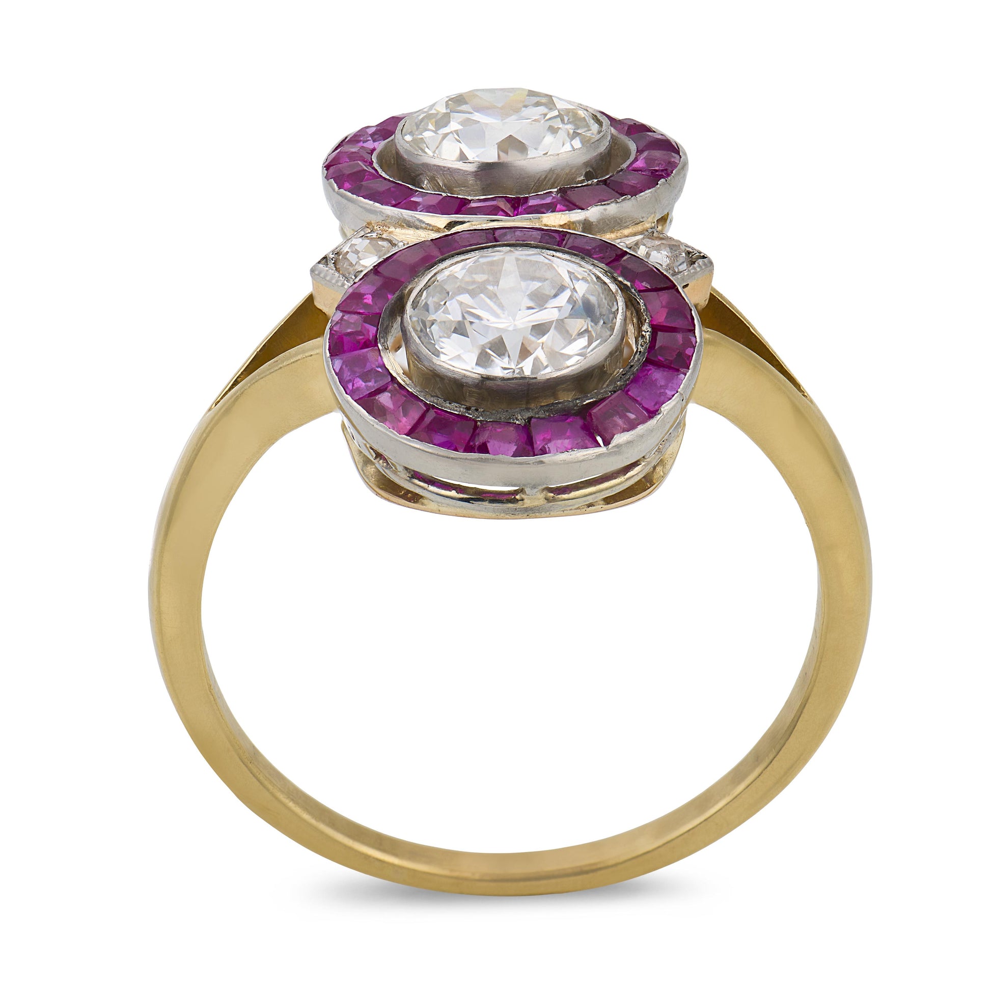 Edwardian 18k/Platinum Diamond & Ruby "Moi et Toi" Bypass Ring