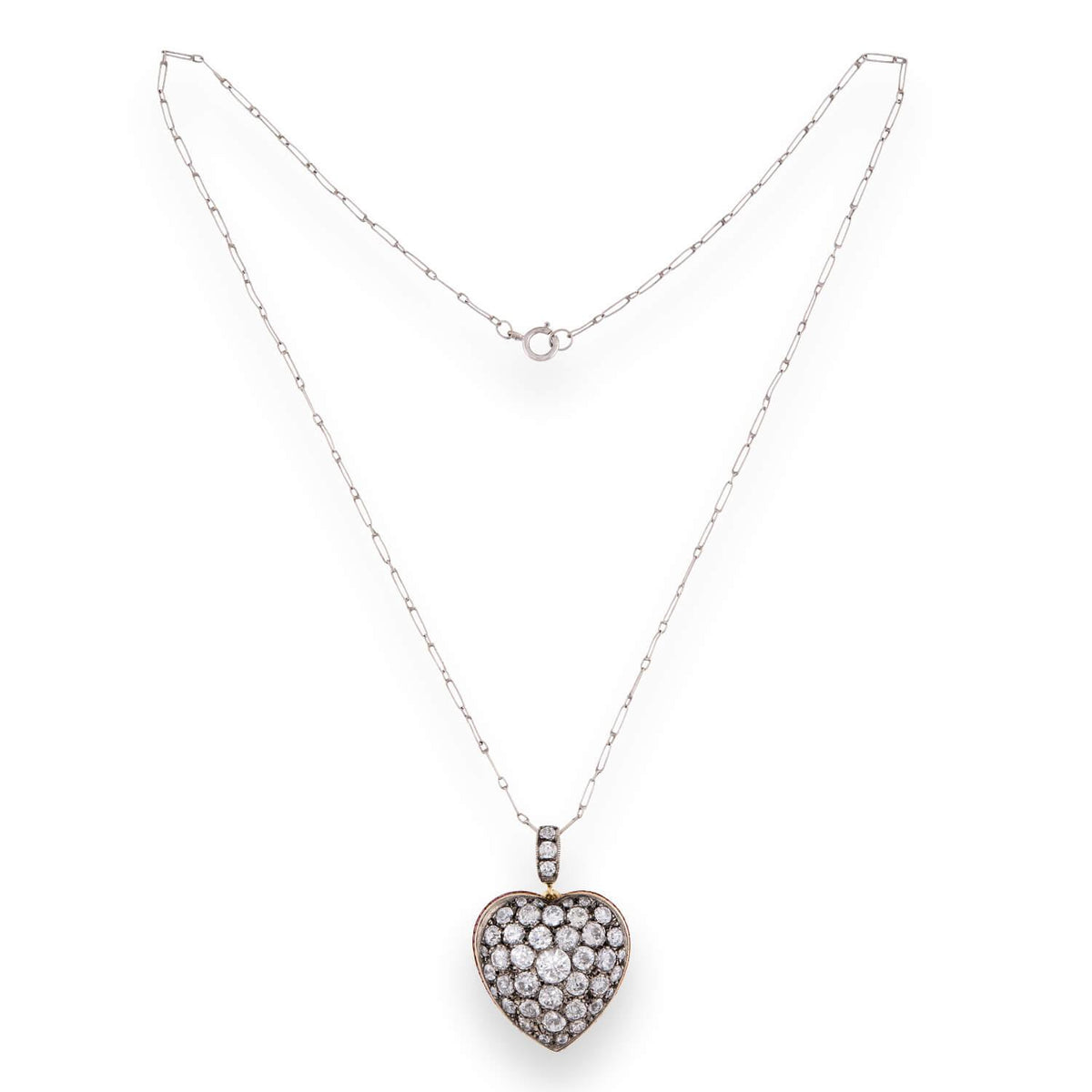 Victorian 18k Diamond & Ruby Heart-Motif Pendant Necklace