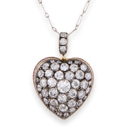 Victorian 18k Diamond & Ruby Heart-Motif Pendant Necklace