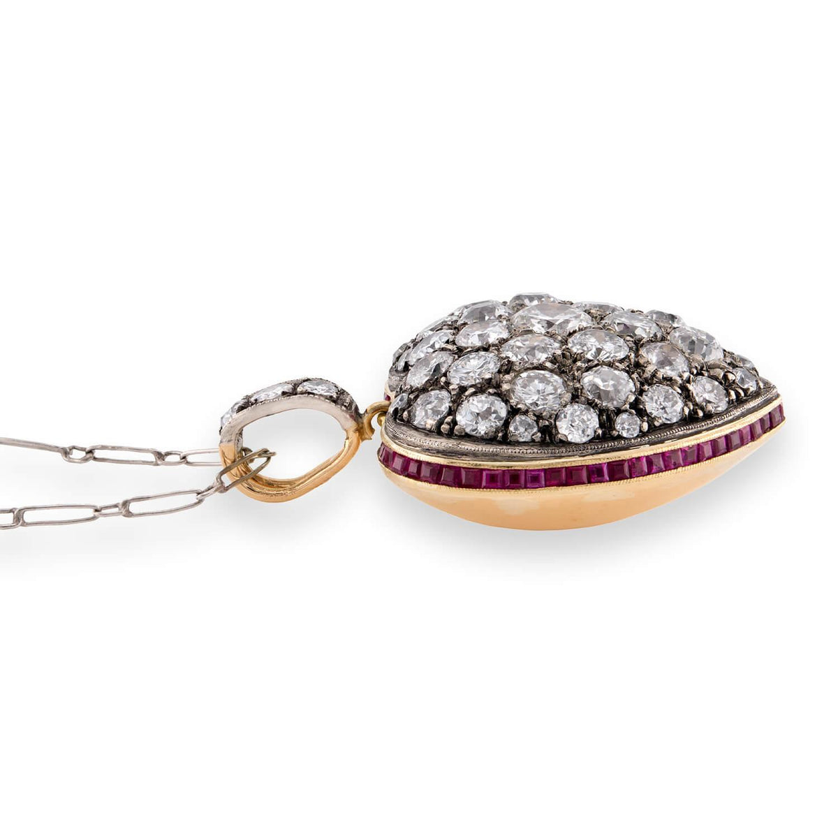 Victorian 18k Diamond & Ruby Heart-Motif Pendant Necklace