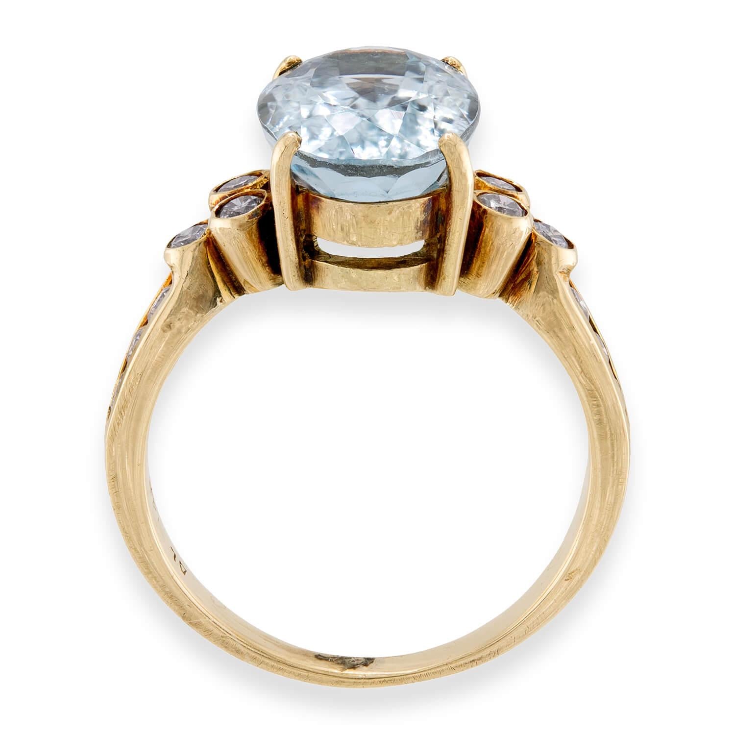 Estate 14k Aqua & Diamond Ring