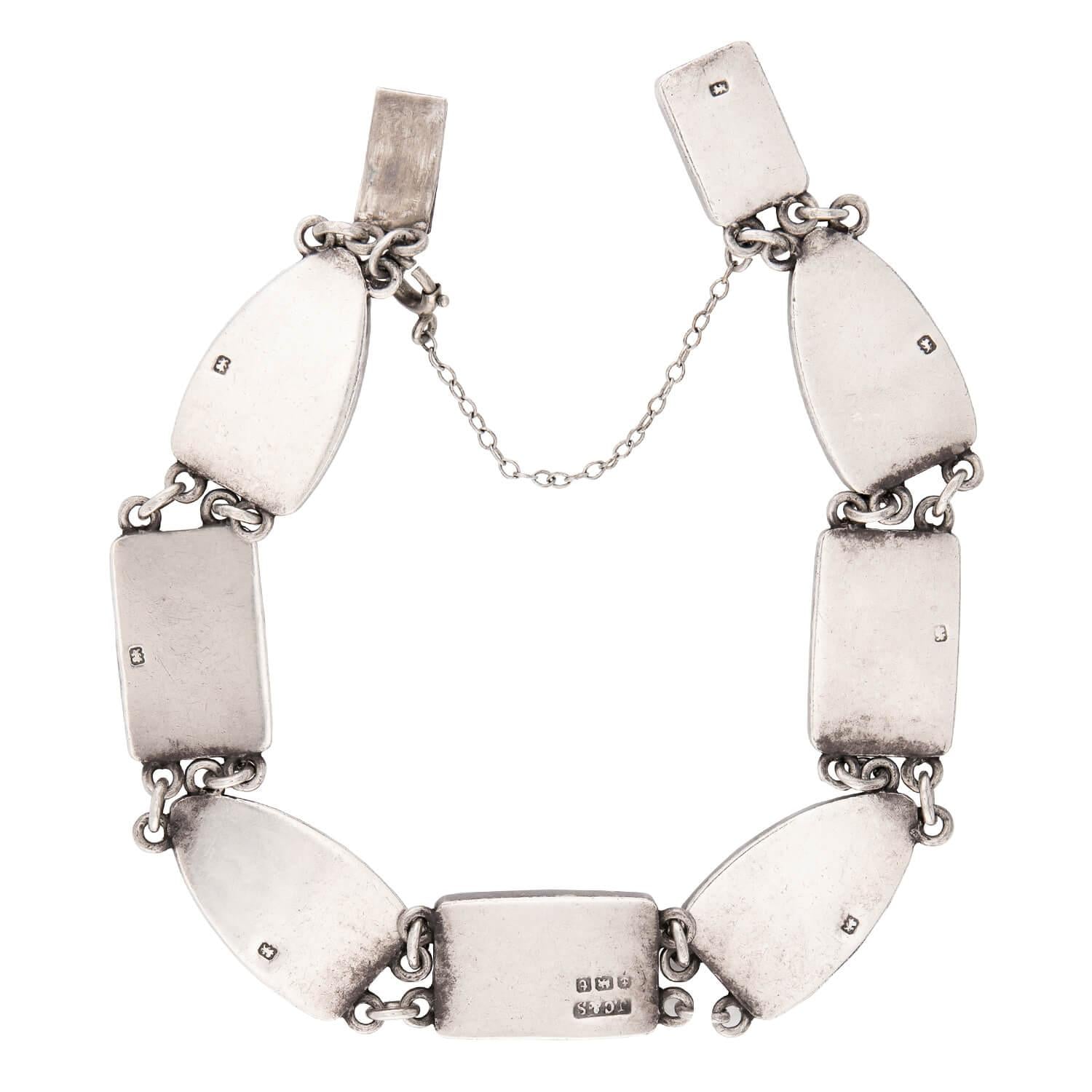 JAMES CARTLAND & SONS Art Deco Sterling Silver Scottish Agate Link Bracelet