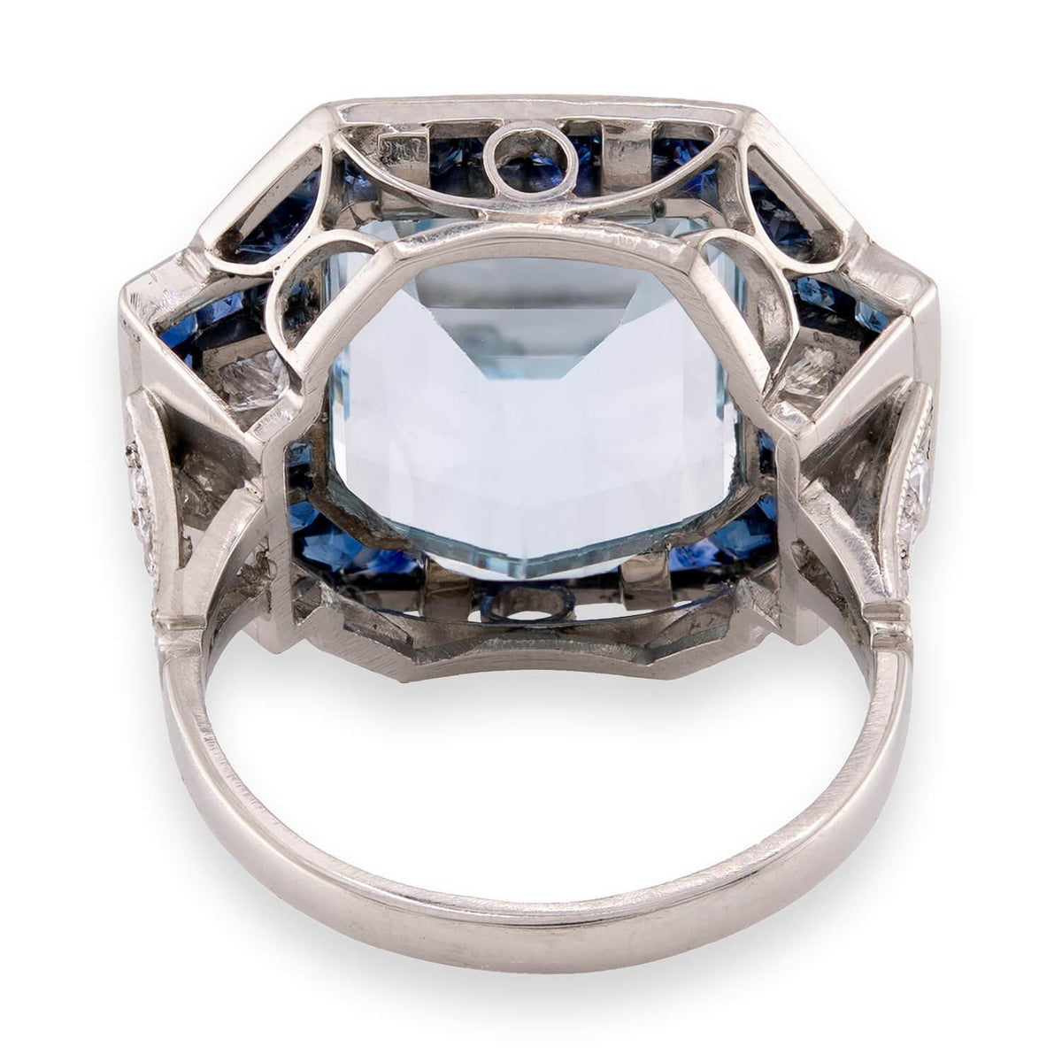 Vintage Platinum Aqua, Sapphire, & Diamond Cocktail Ring