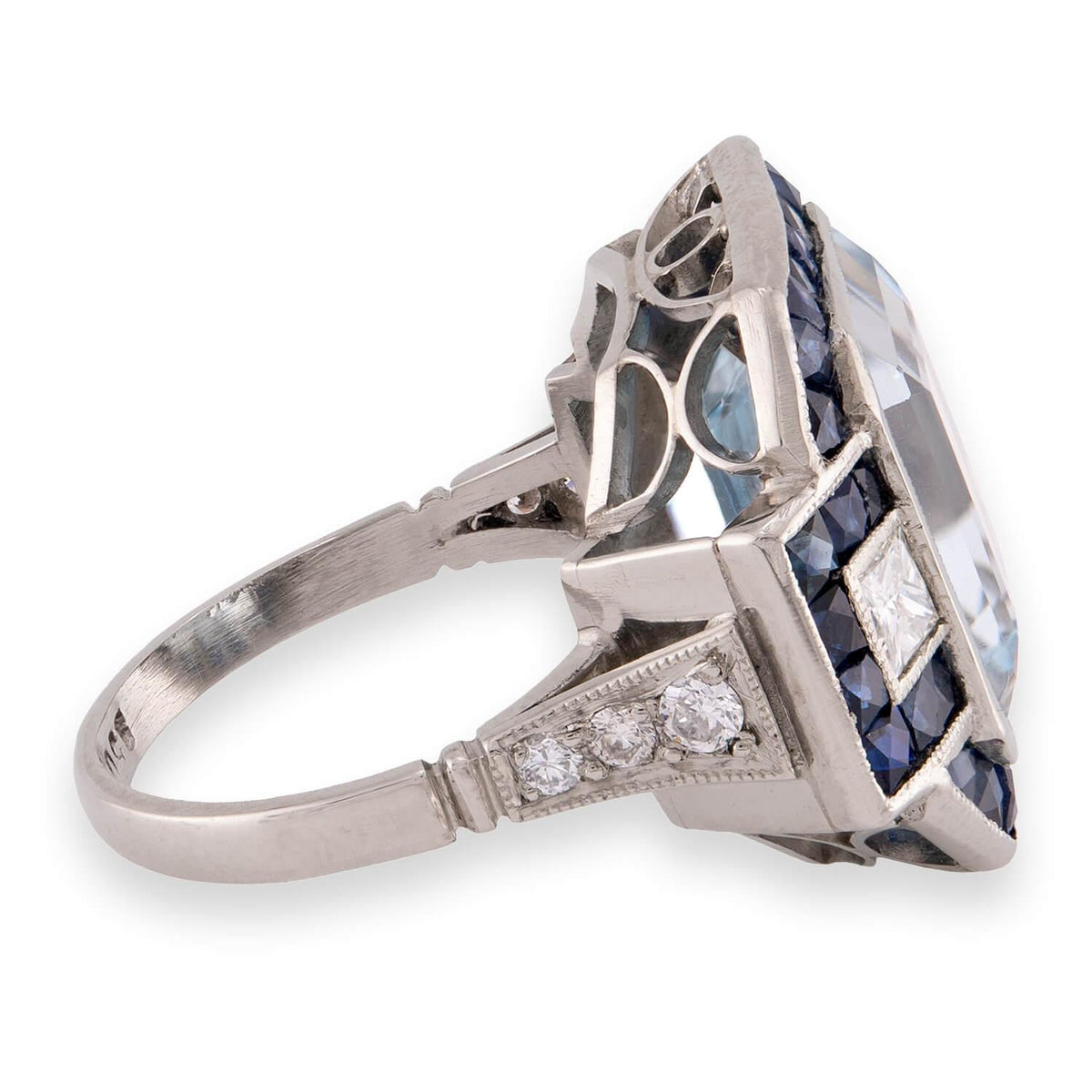 Vintage Platinum Aqua, Sapphire, & Diamond Cocktail Ring