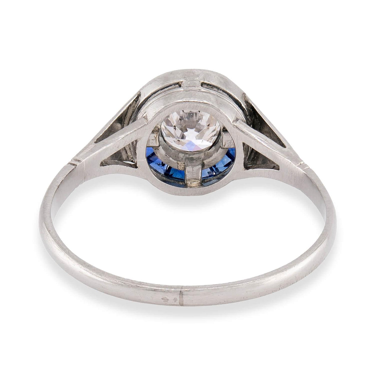 Art Deco Platinum Diamond & Sapphire Engagement Ring .35ct
