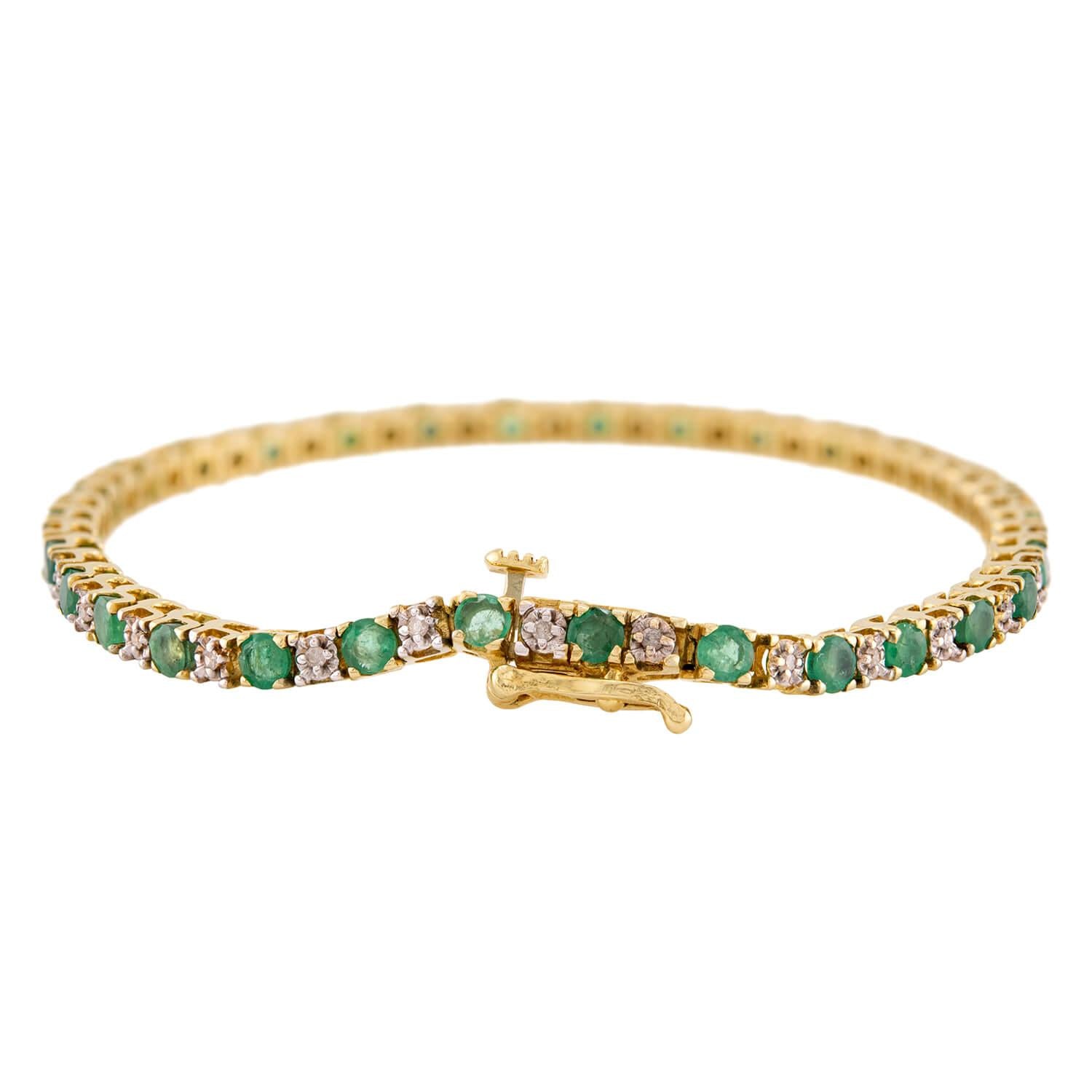 Estate 14k Emerald & Diamond Tennis Bracelet