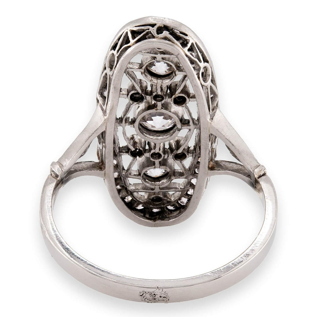 Edwardian Russian Platinum Diamond Navette Ring