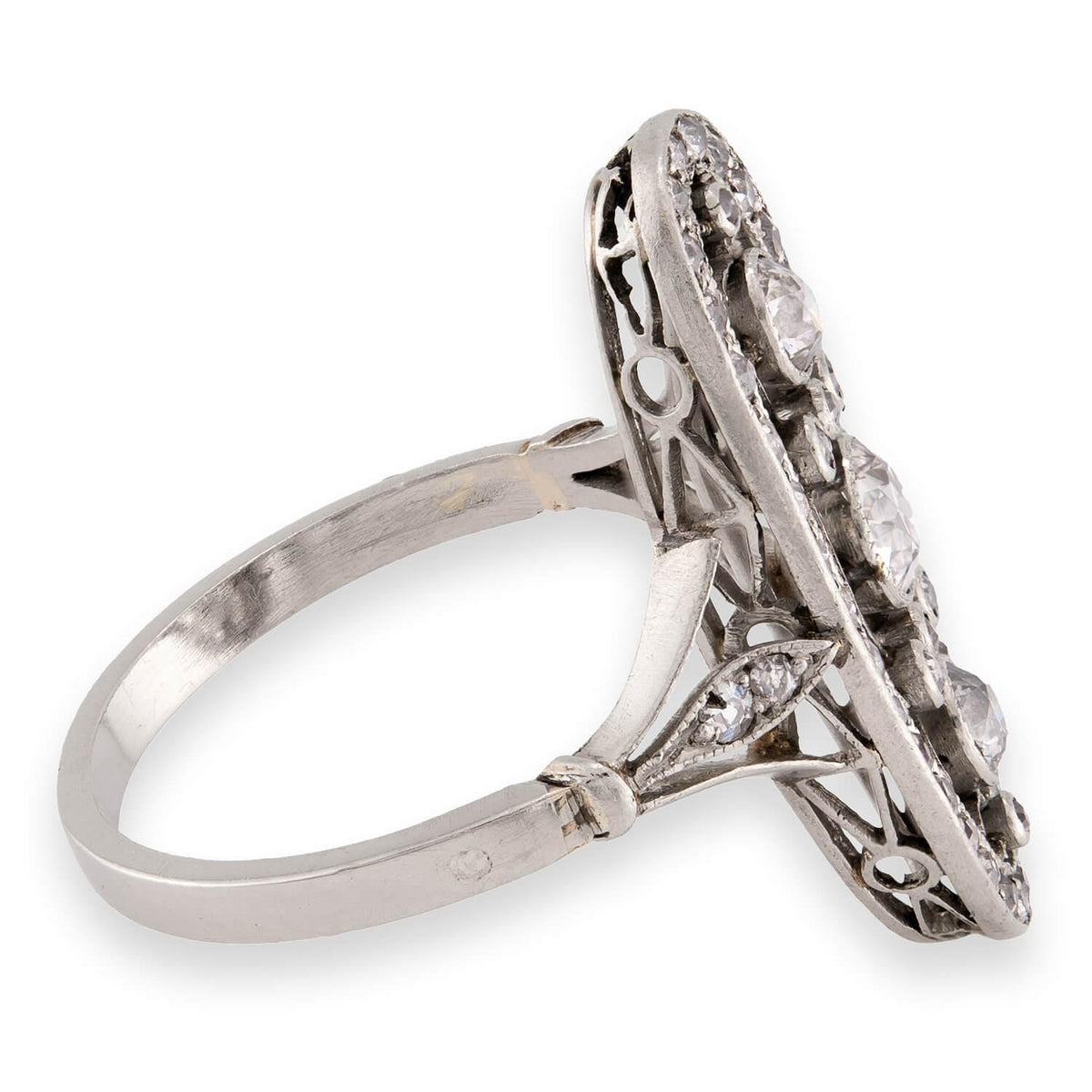 Edwardian Russian Platinum Diamond Navette Ring