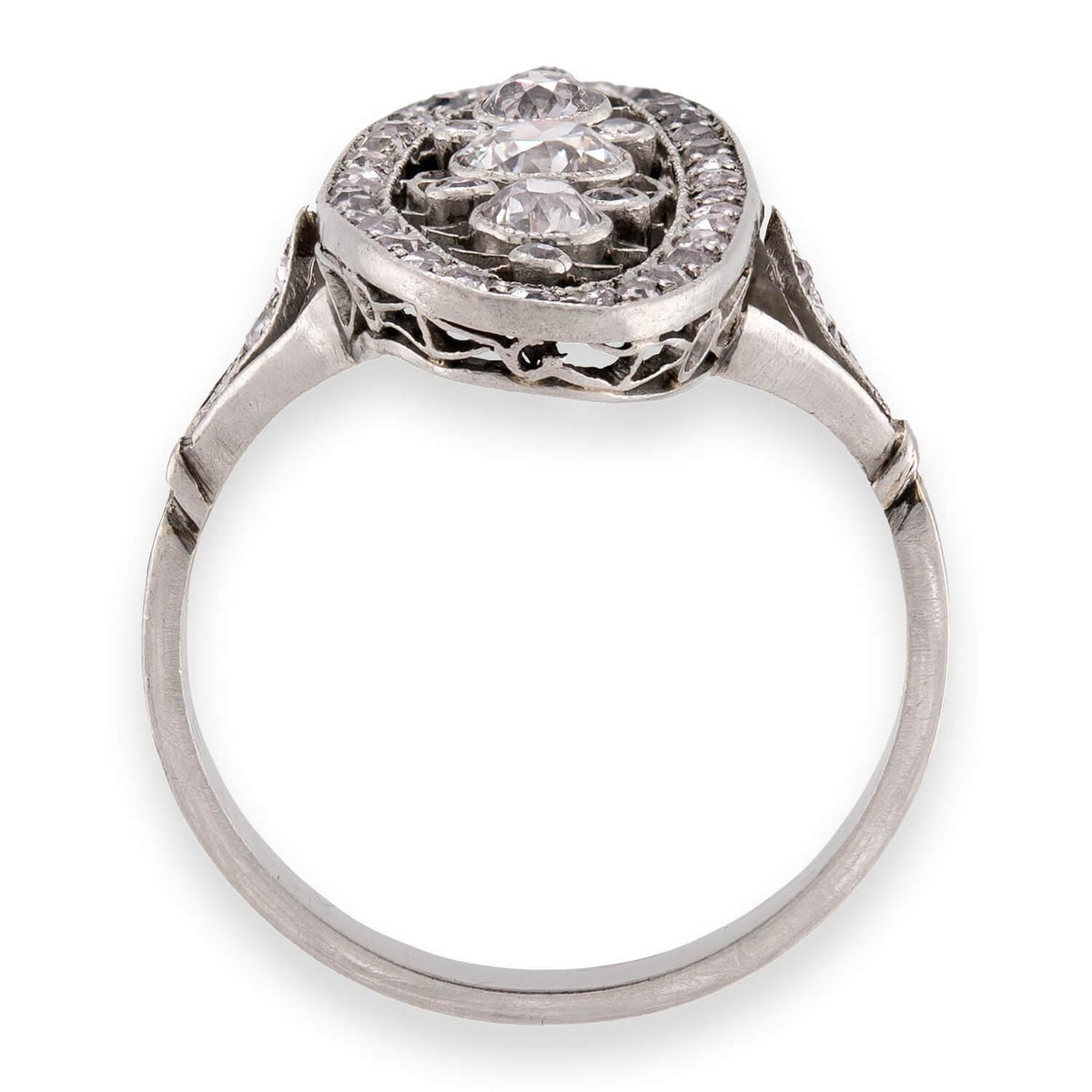 Edwardian Russian Platinum Diamond Navette Ring
