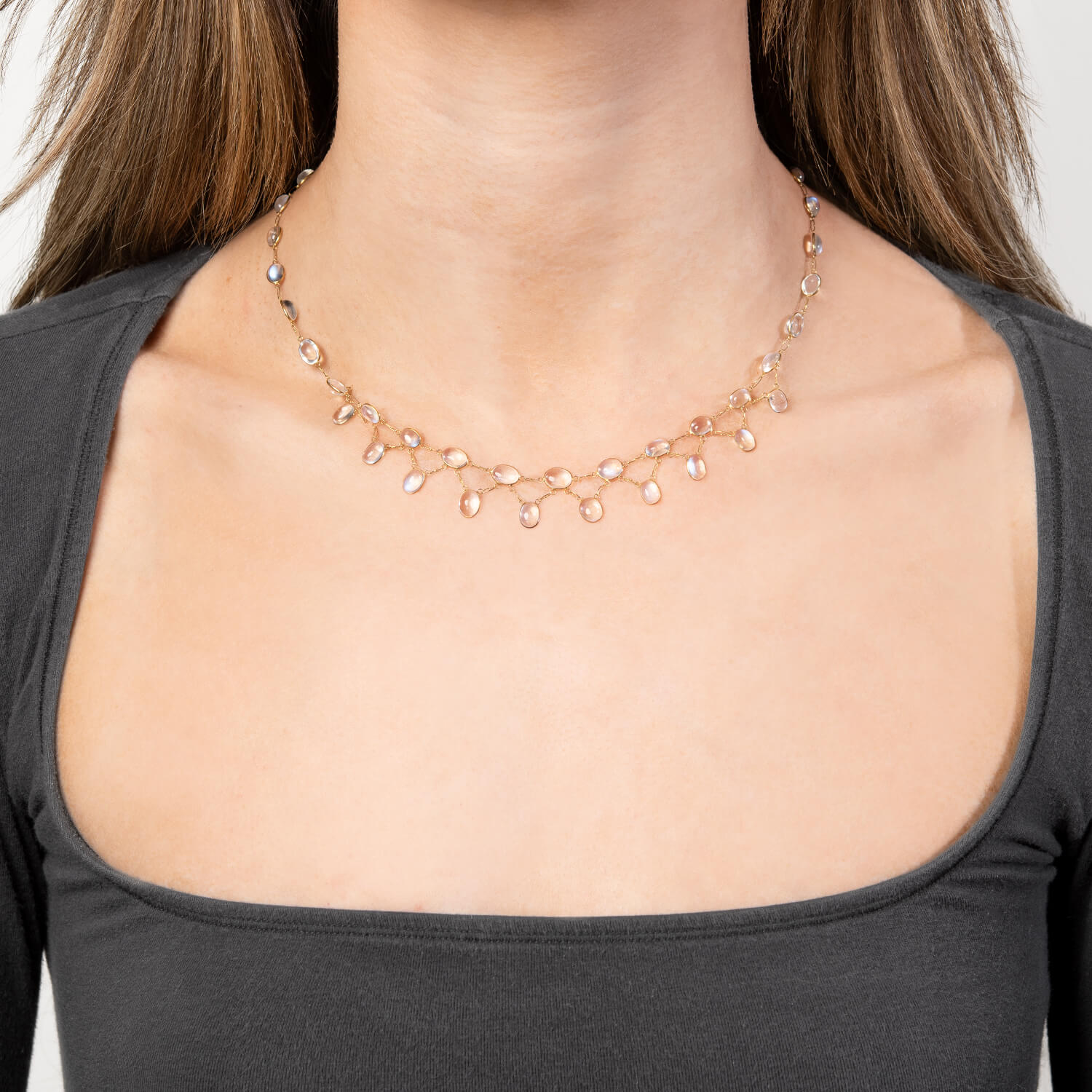Estate 18k Moonstone Link Drop Necklace