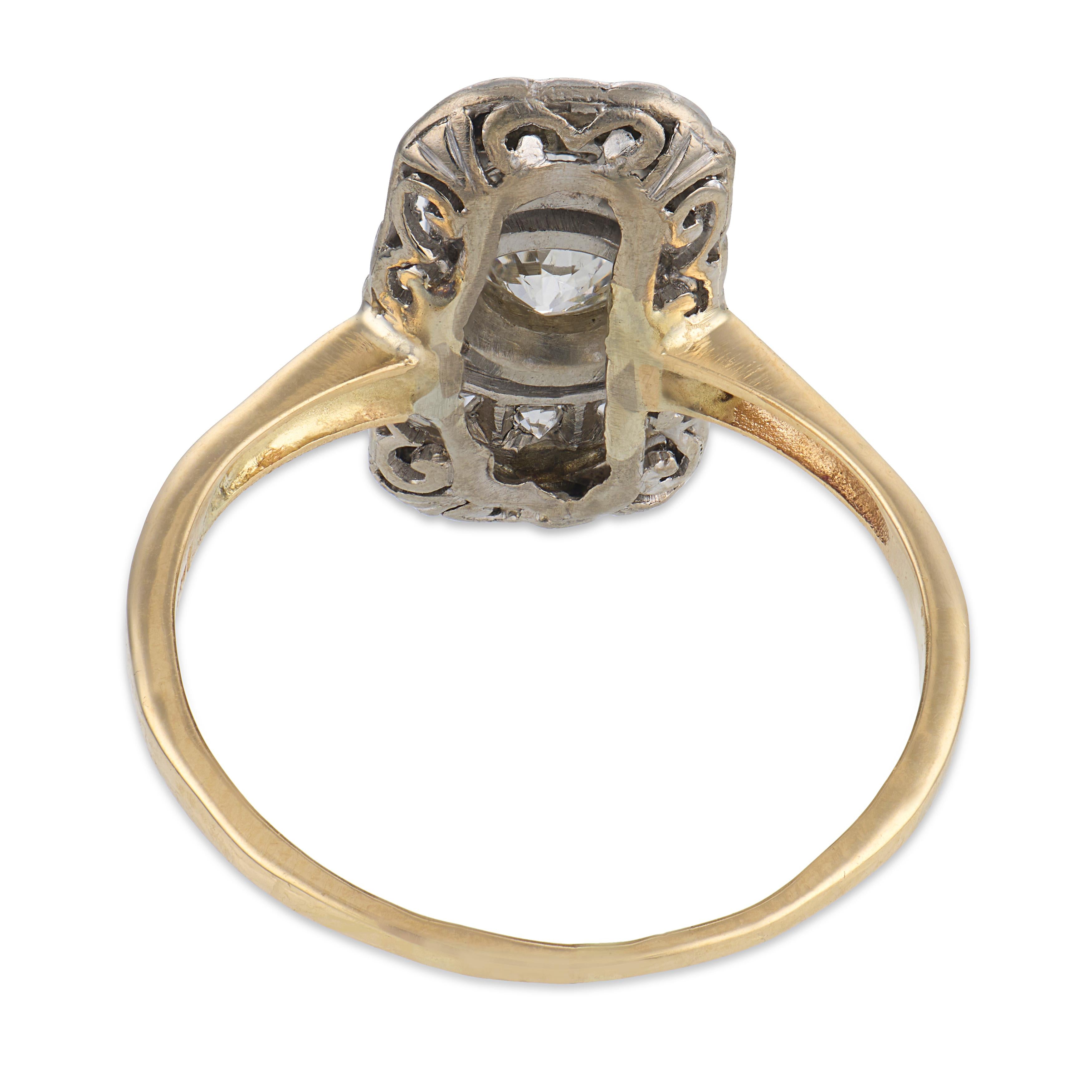 Edwardian 14k/Platinum Diamond Navette Ring