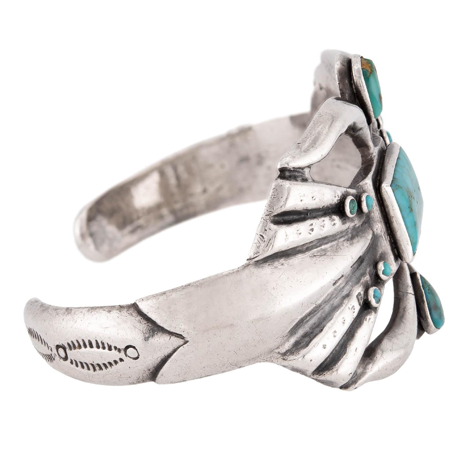 Vintage Native American Sterling Silver Turquoise Cuff Bracelet