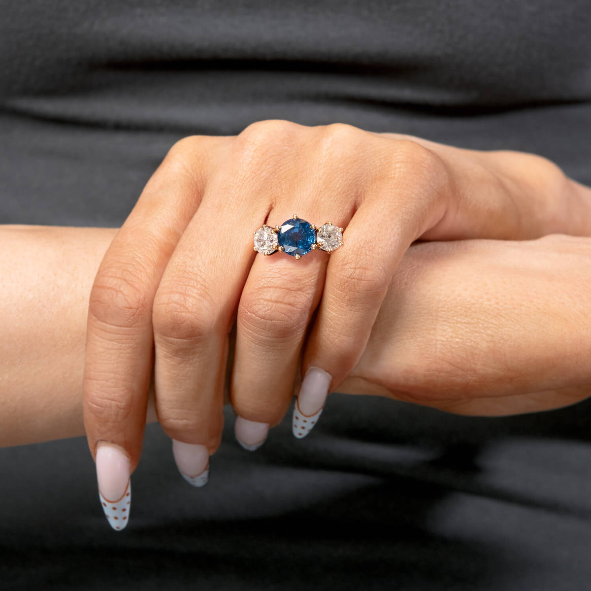 Retro 14k Sapphire & Diamond Three Stone Ring