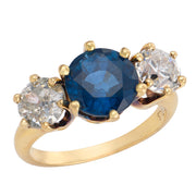 Retro 14k Sapphire & Diamond Three Stone Ring