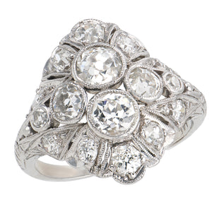 Art Deco Platinum 1ctw Old European Diamond Navette Ring