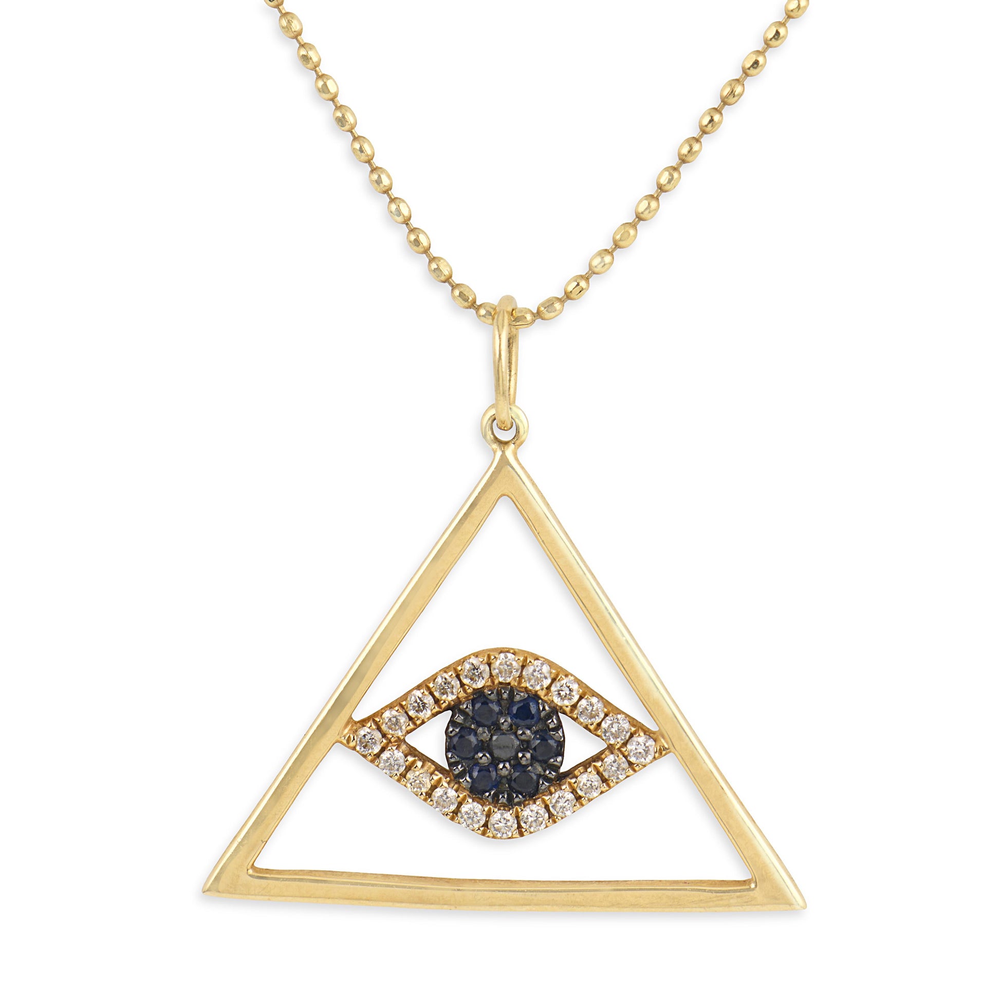 SE Estate 14k Sapphire & Diamond "Eye of Providence" Pendant Necklace