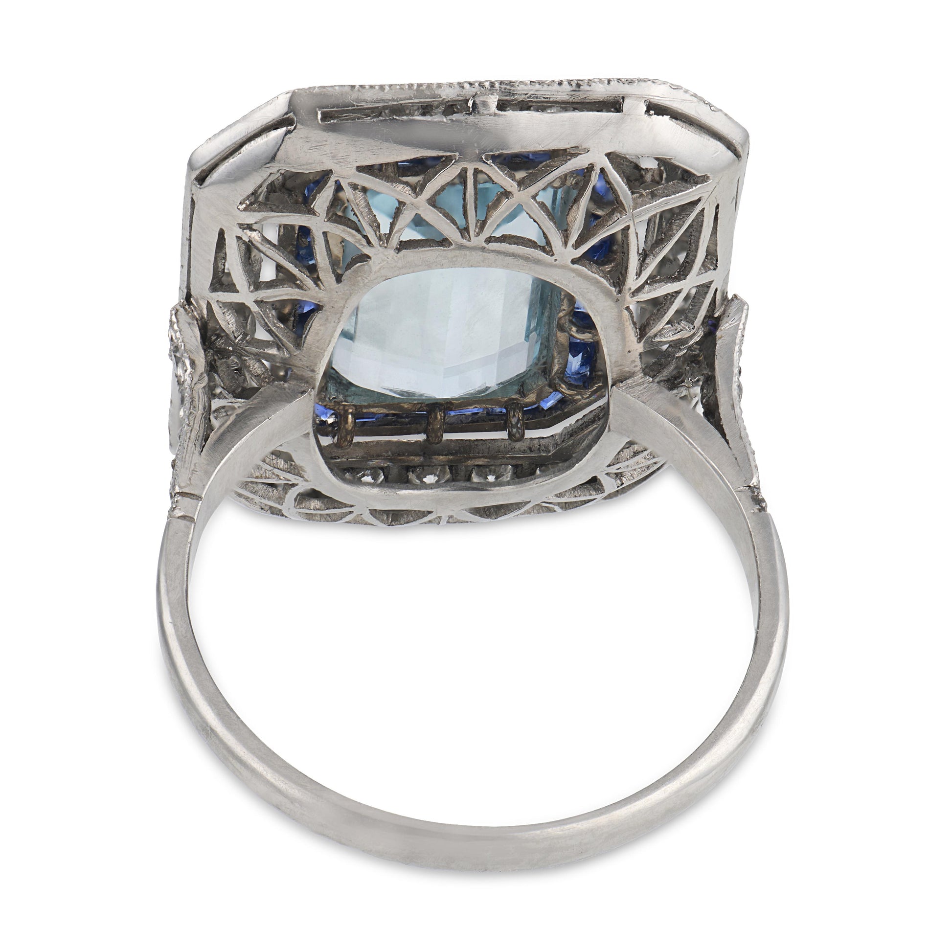Estate Platinum Aqua, Sapphire, & Diamond Statement Ring