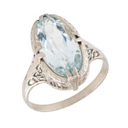 Art Deco 18k Aqua Navette Ring