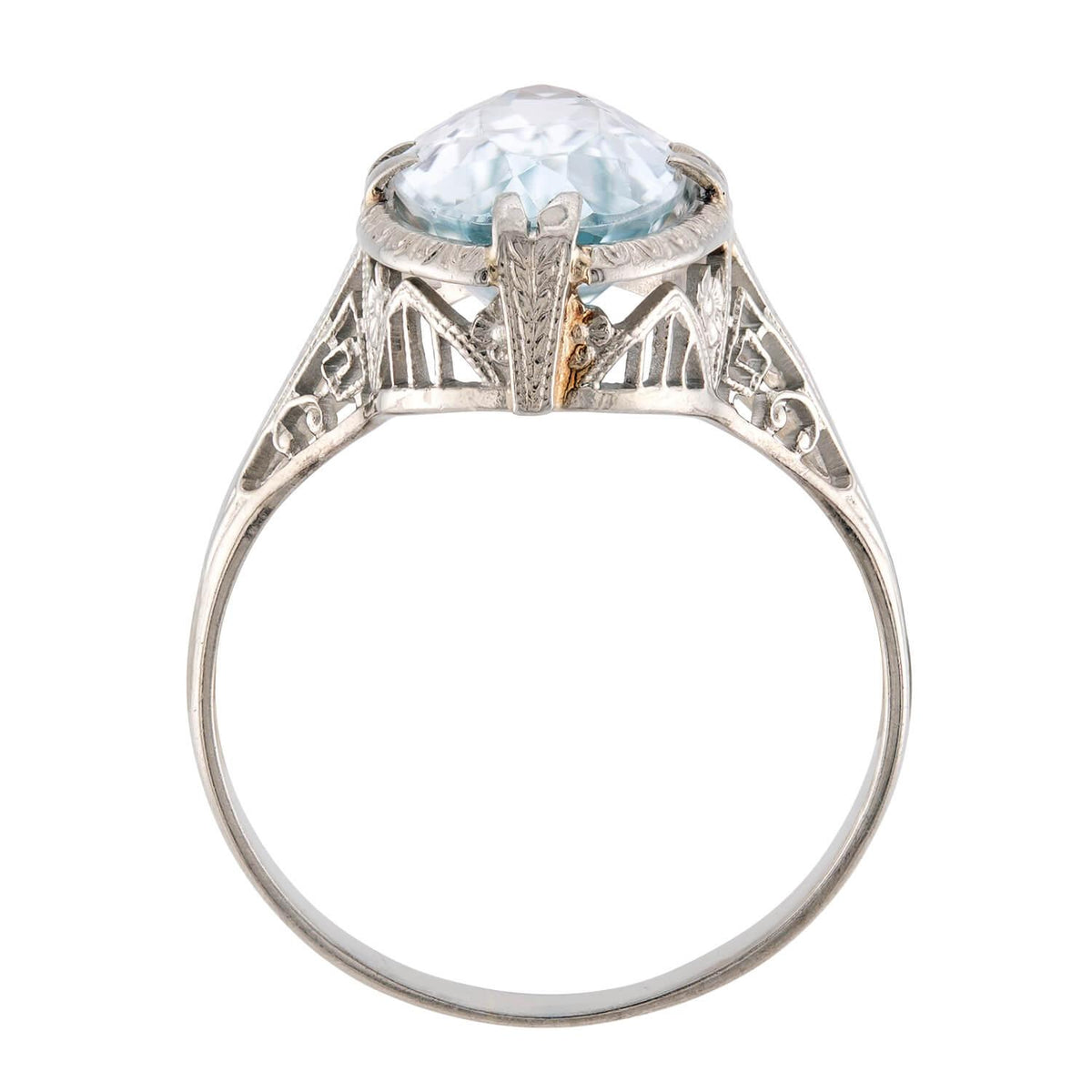 Art Deco 18k Aqua Navette Ring