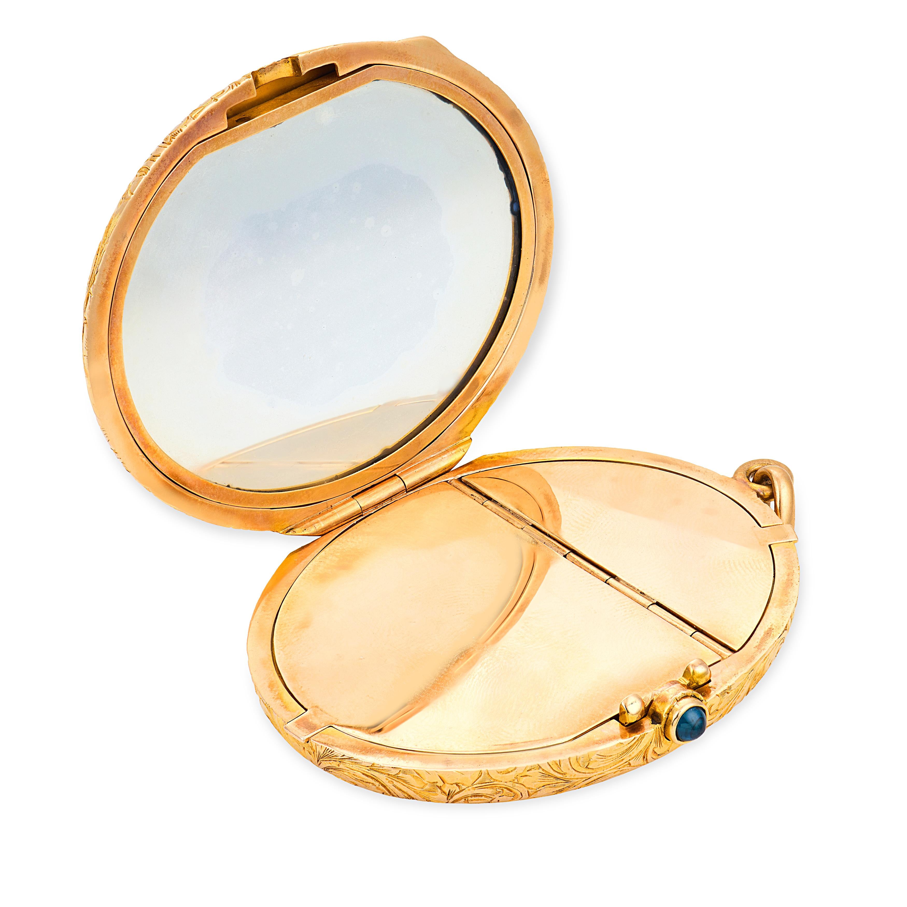 Victorian 14k Sapphire Makeup Compact Locket Pendant