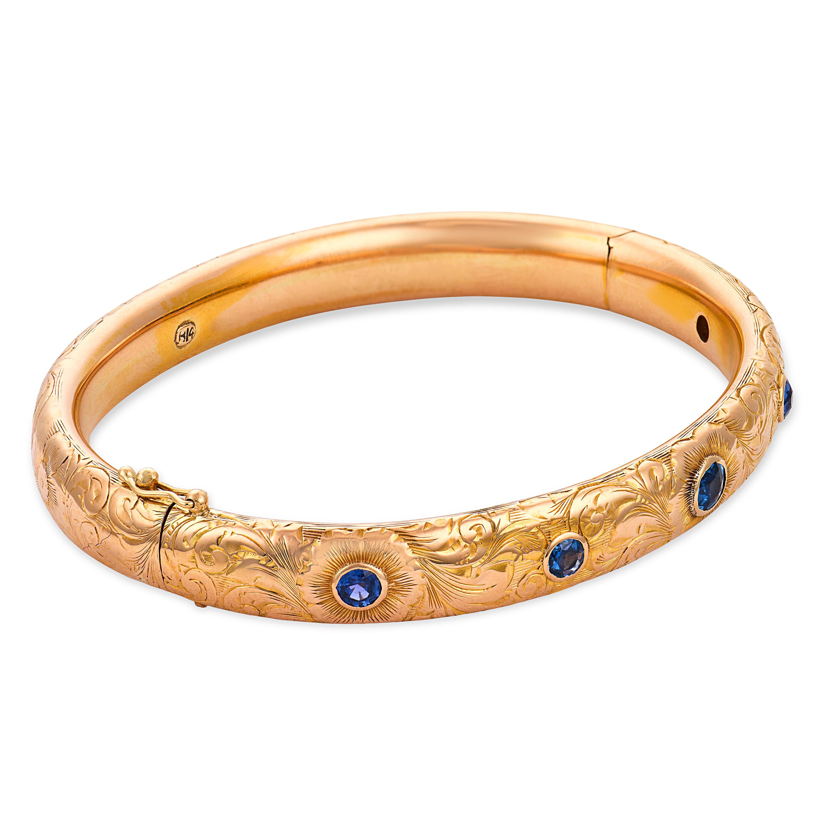 Art Nouveau 14k Sapphire Bangle