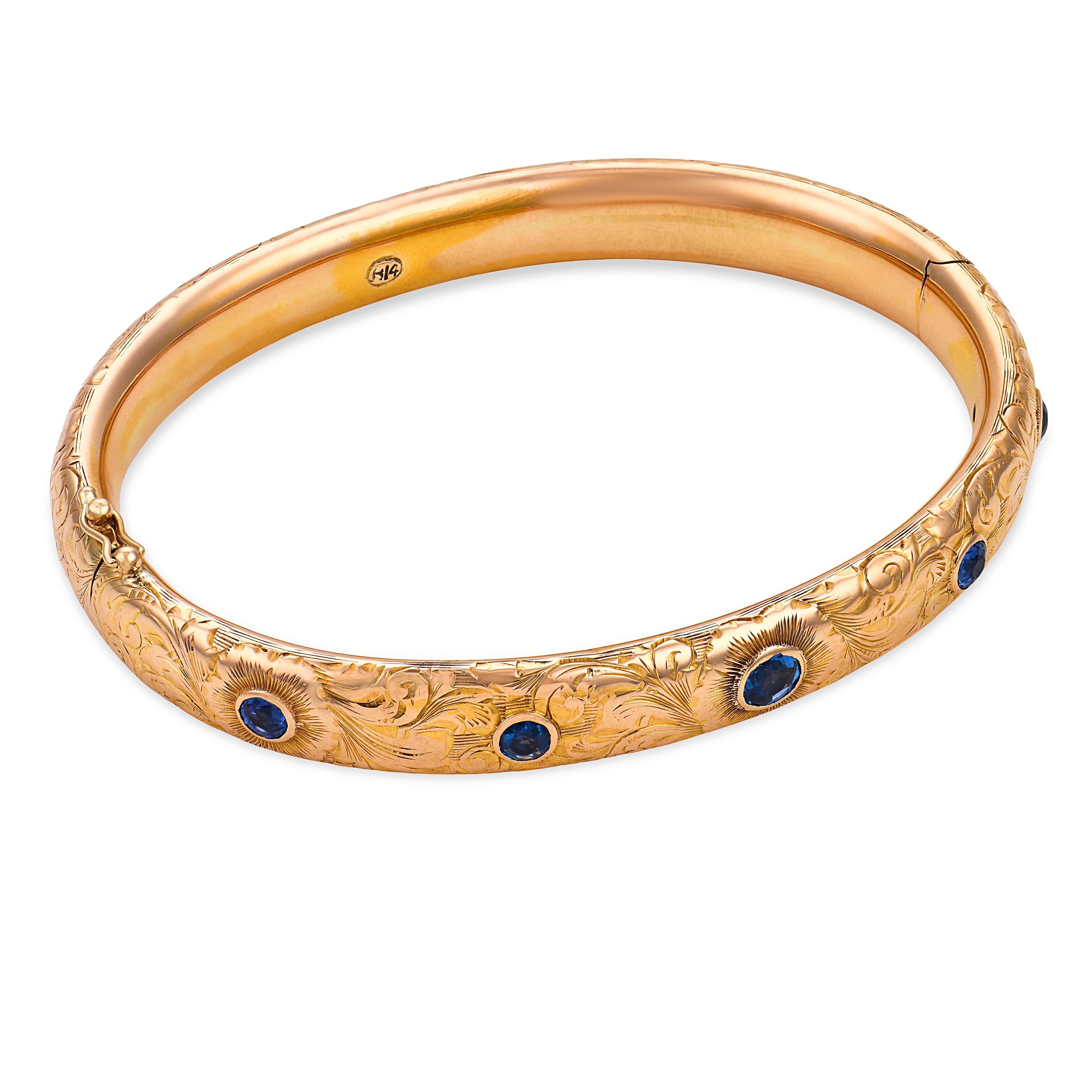 Art Nouveau 14k Sapphire Bangle