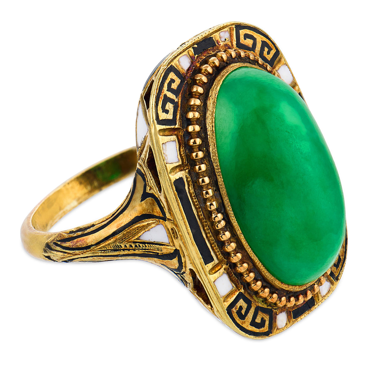 Art Deco 14k Jade & Enamel Ring