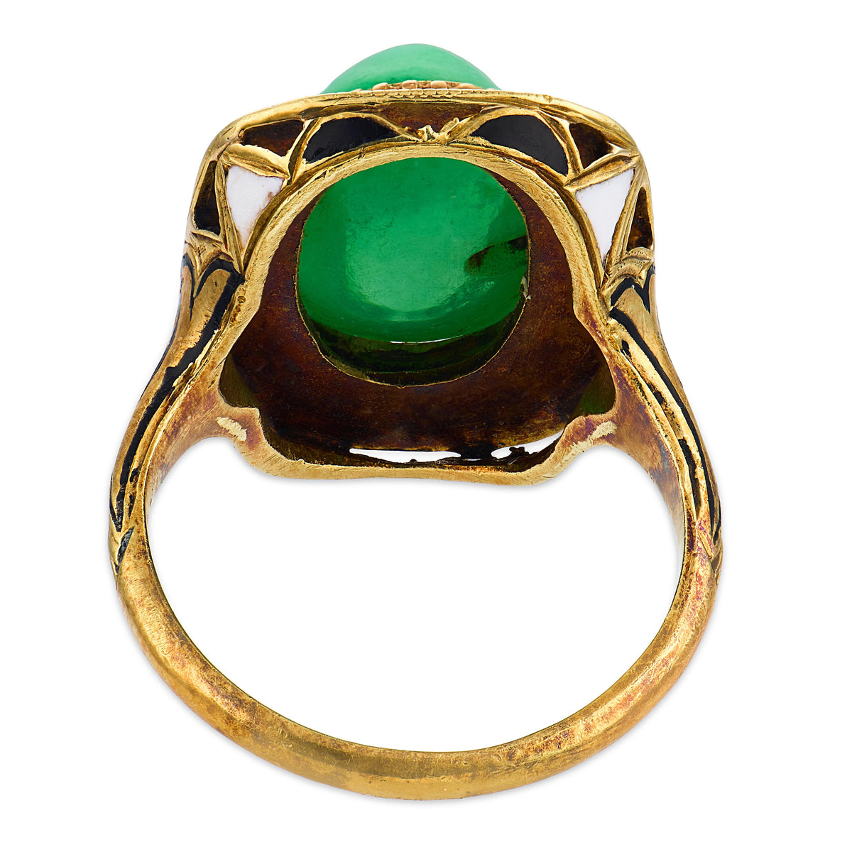 Art Deco 14k Jade & Enamel Ring