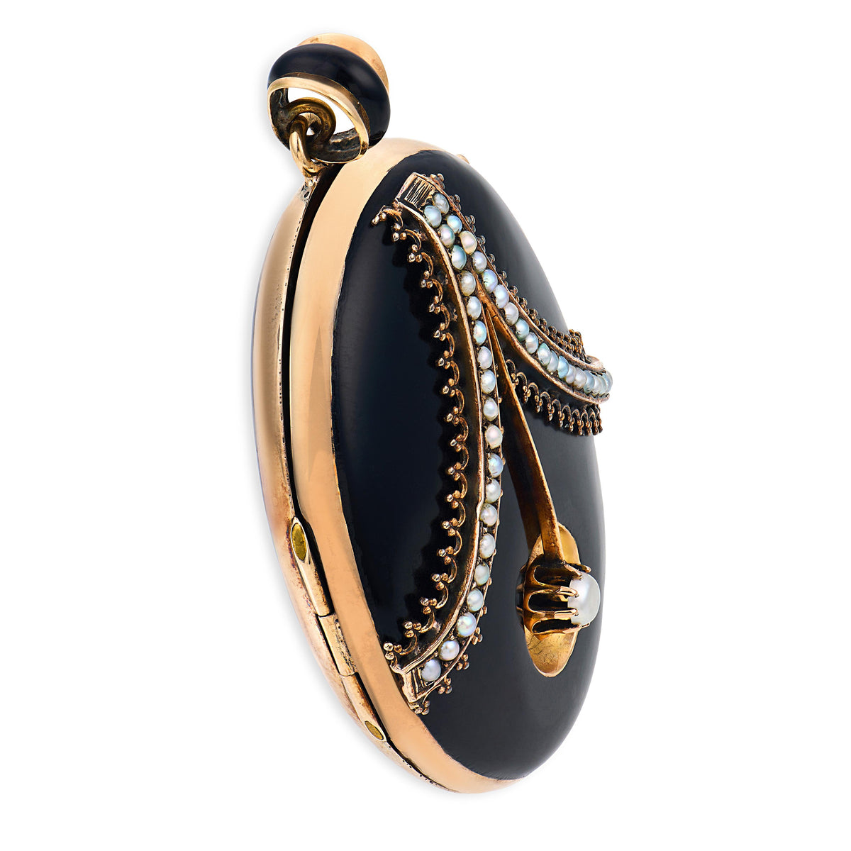 Victorian 14k Onyx & Pearl Locket Pendant