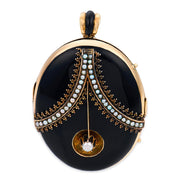 Victorian 14k Onyx & Pearl Locket Pendant