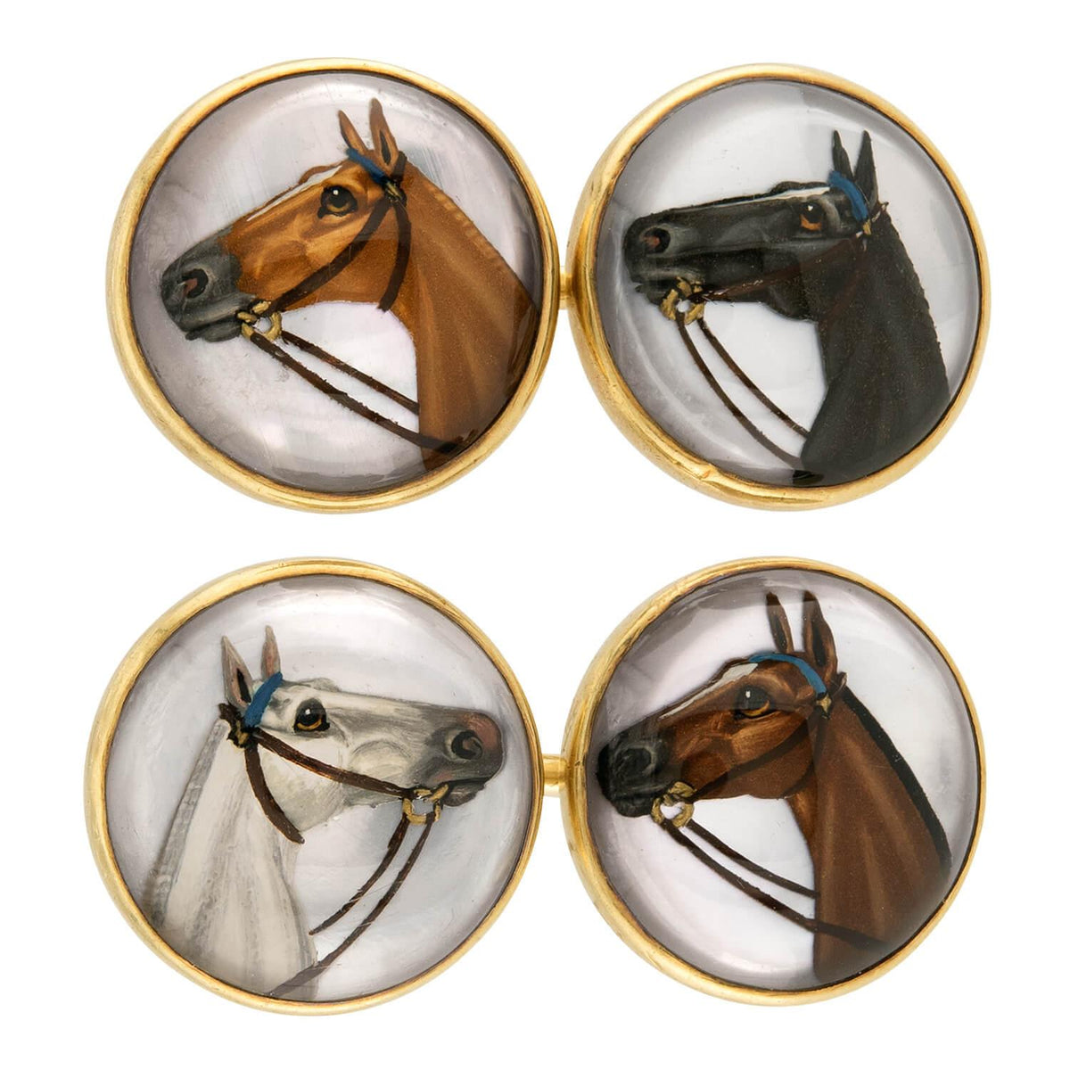Edwardian 14k Essex Crystal Horse Cufflinks