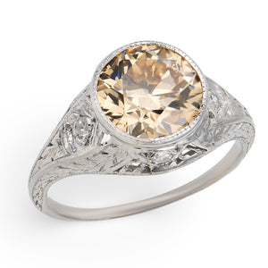 Art Deco Platinum Champagne Diamond Engagement Ring 2.39ct