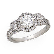Estate 18k Three Stone Diamond Halo Ring