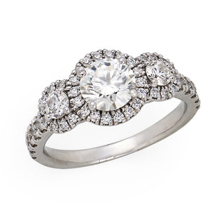 Estate 18k Three Stone Diamond Halo Ring