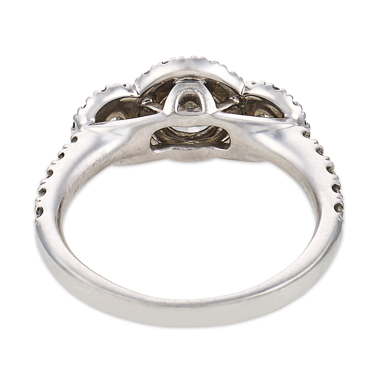 Estate 18k Three Stone Diamond Halo Ring