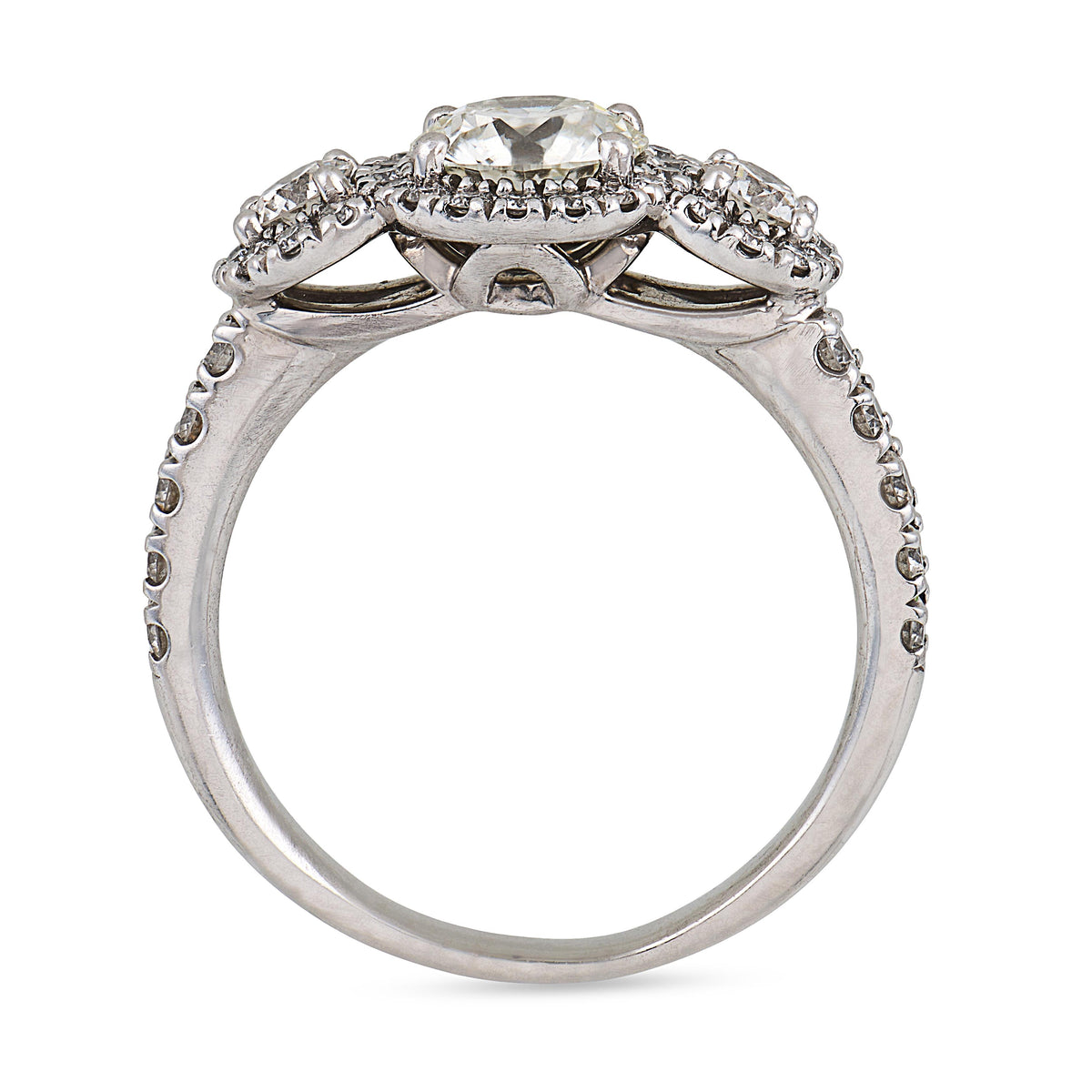 Estate 18k Three Stone Diamond Halo Ring