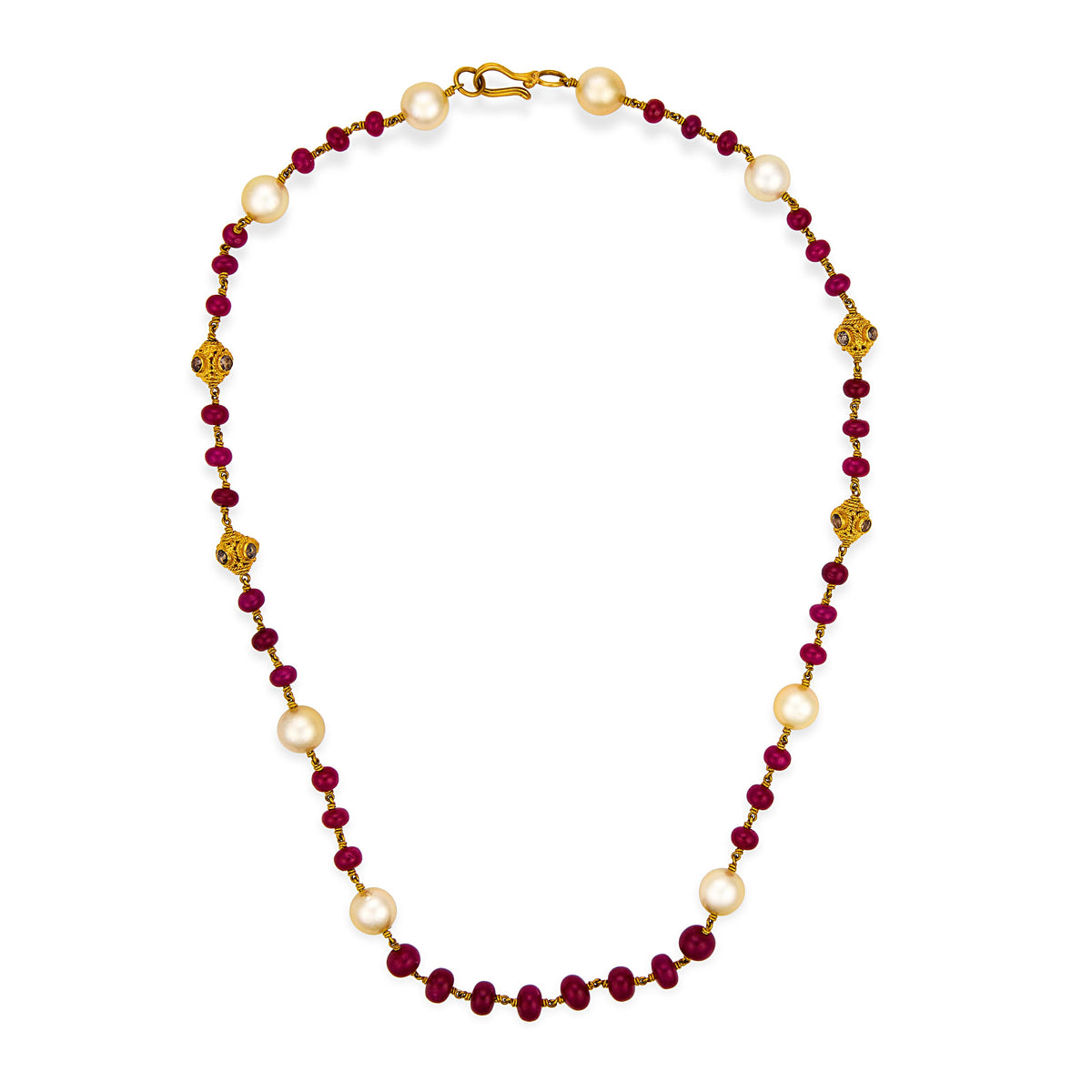 Estate 22k Ruby, Pearl, & Diamond Bead Necklace