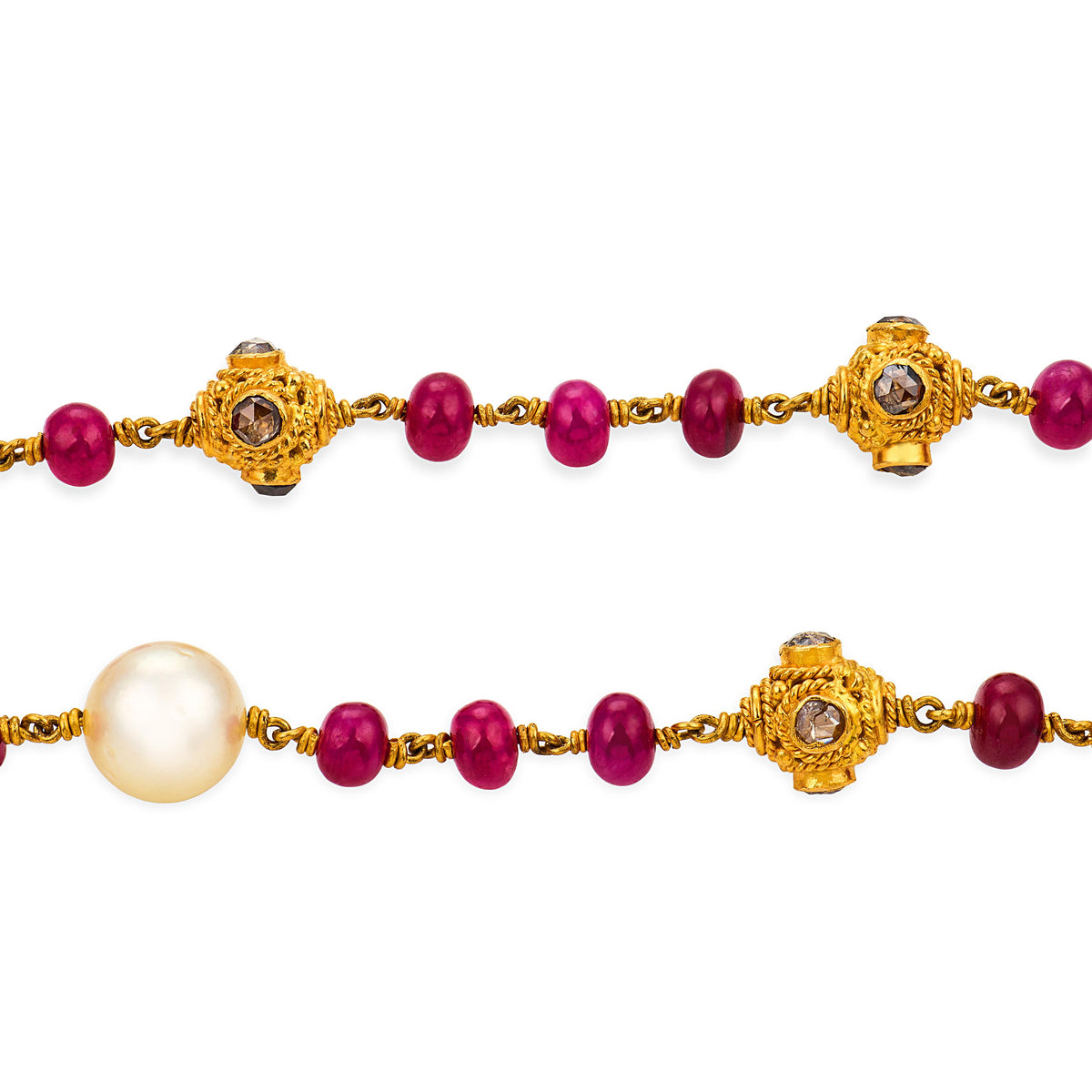 Estate 22k Ruby, Pearl, & Diamond Bead Necklace
