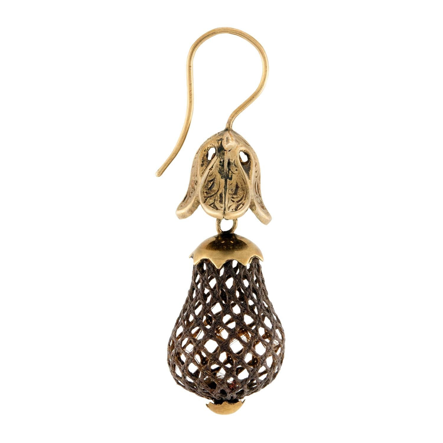 Victorian 14k Woven Hair Dangle Earrings