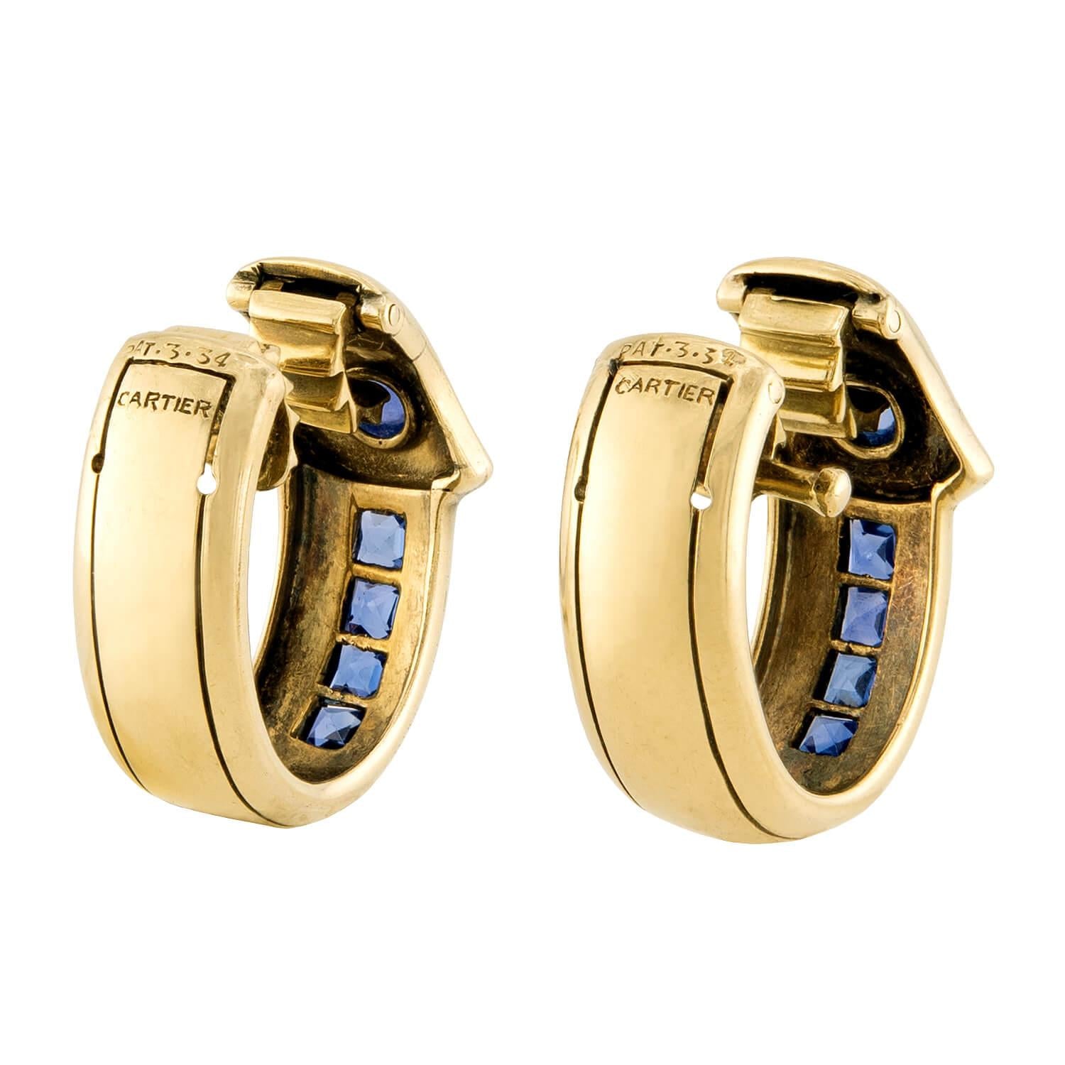 CARTIER Art Deco 14k Sapphire Clip Hoops