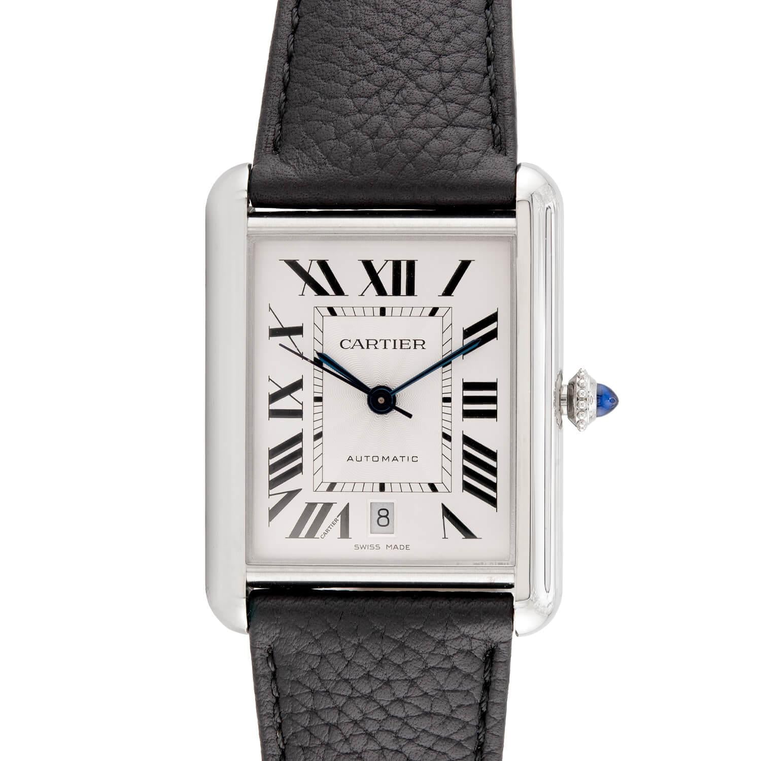 CARTIER Estate Stainless Steel & Sapphire Tank Must Wristwatch