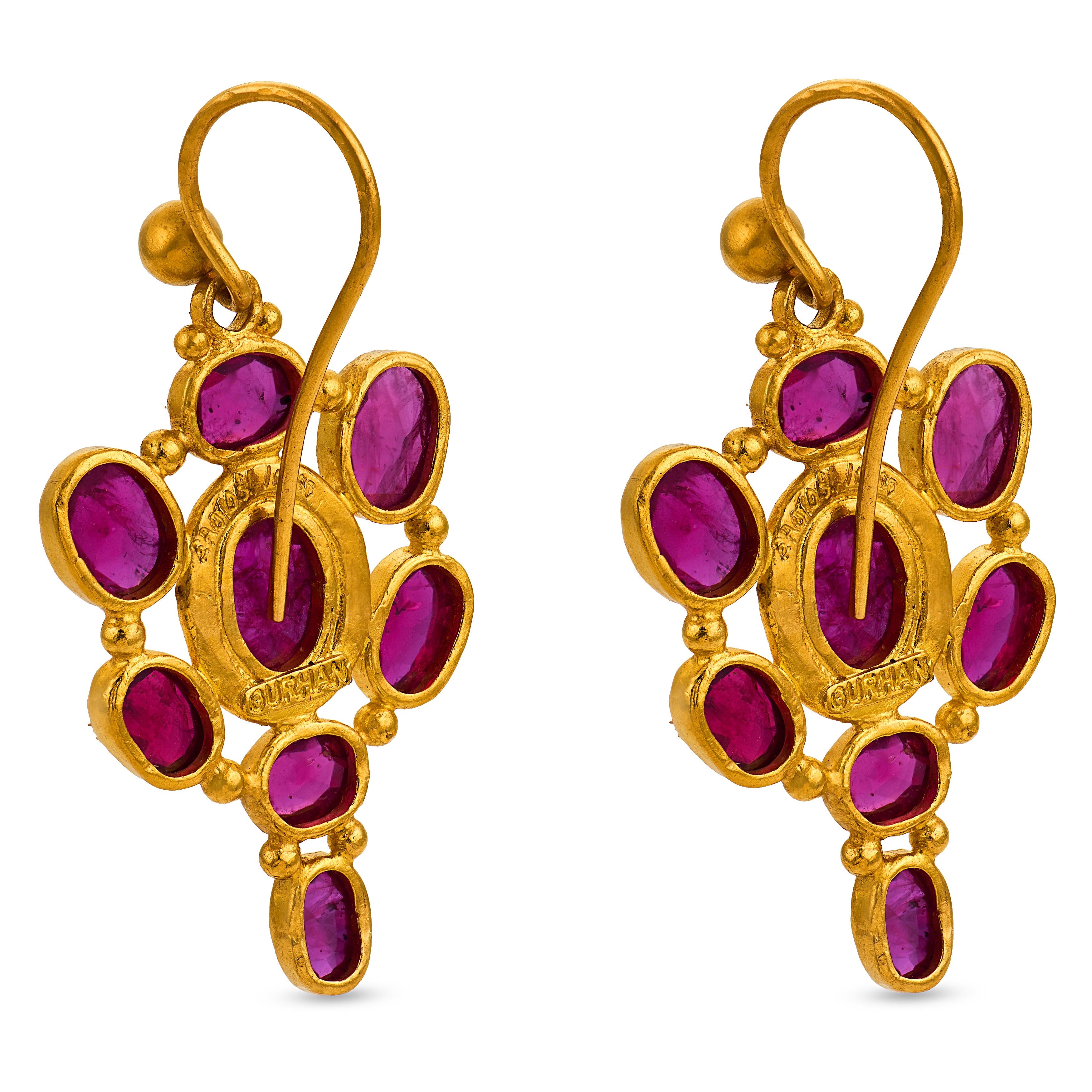 GURHAN Estate Indian 24k Ruby Dangle Earrings