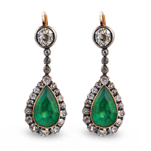 Georgian 14k/Sterling Silver 6ctw Emerald & Diamond Drop Earrings