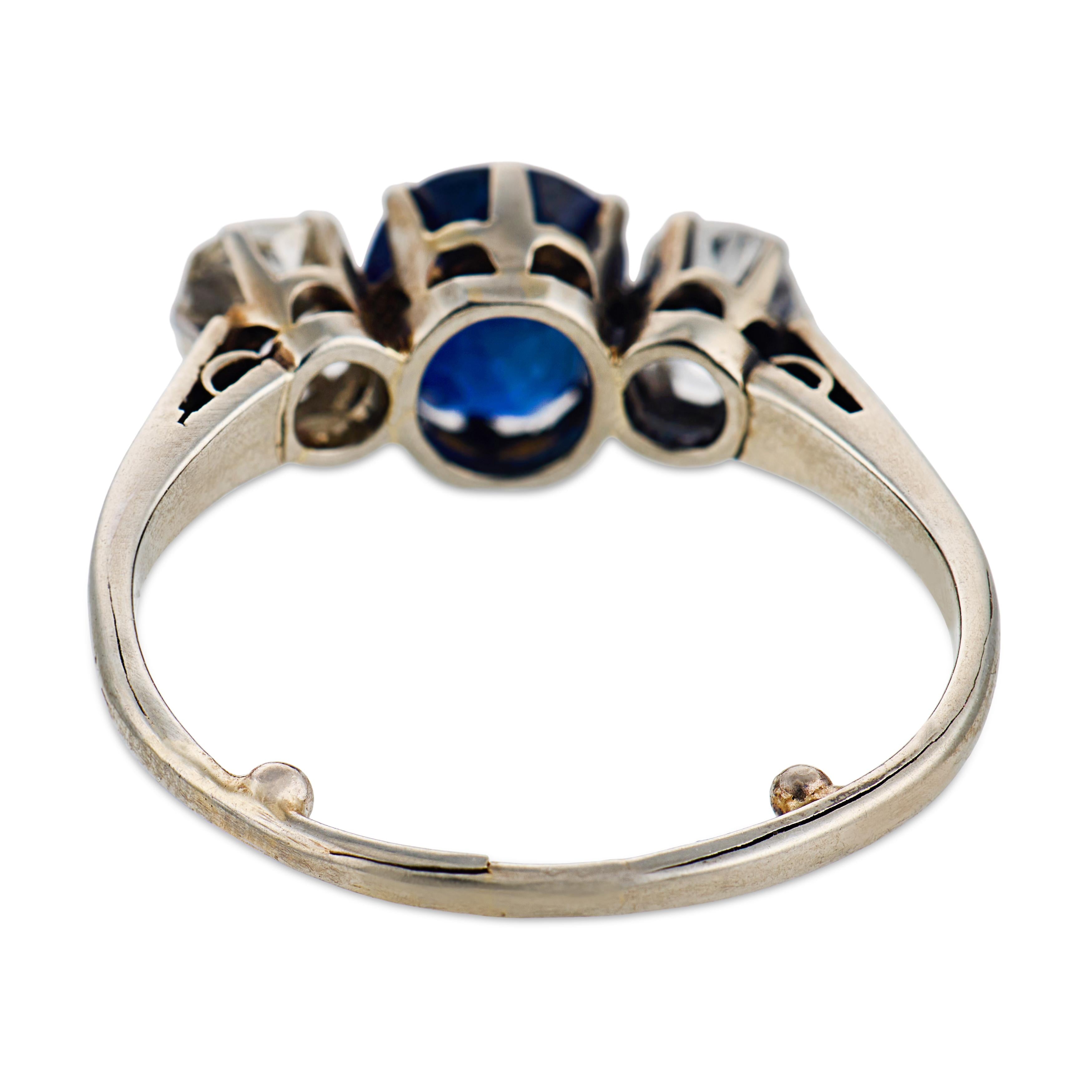 Art Deco 18k Sapphire & Diamond Three Stone Ring