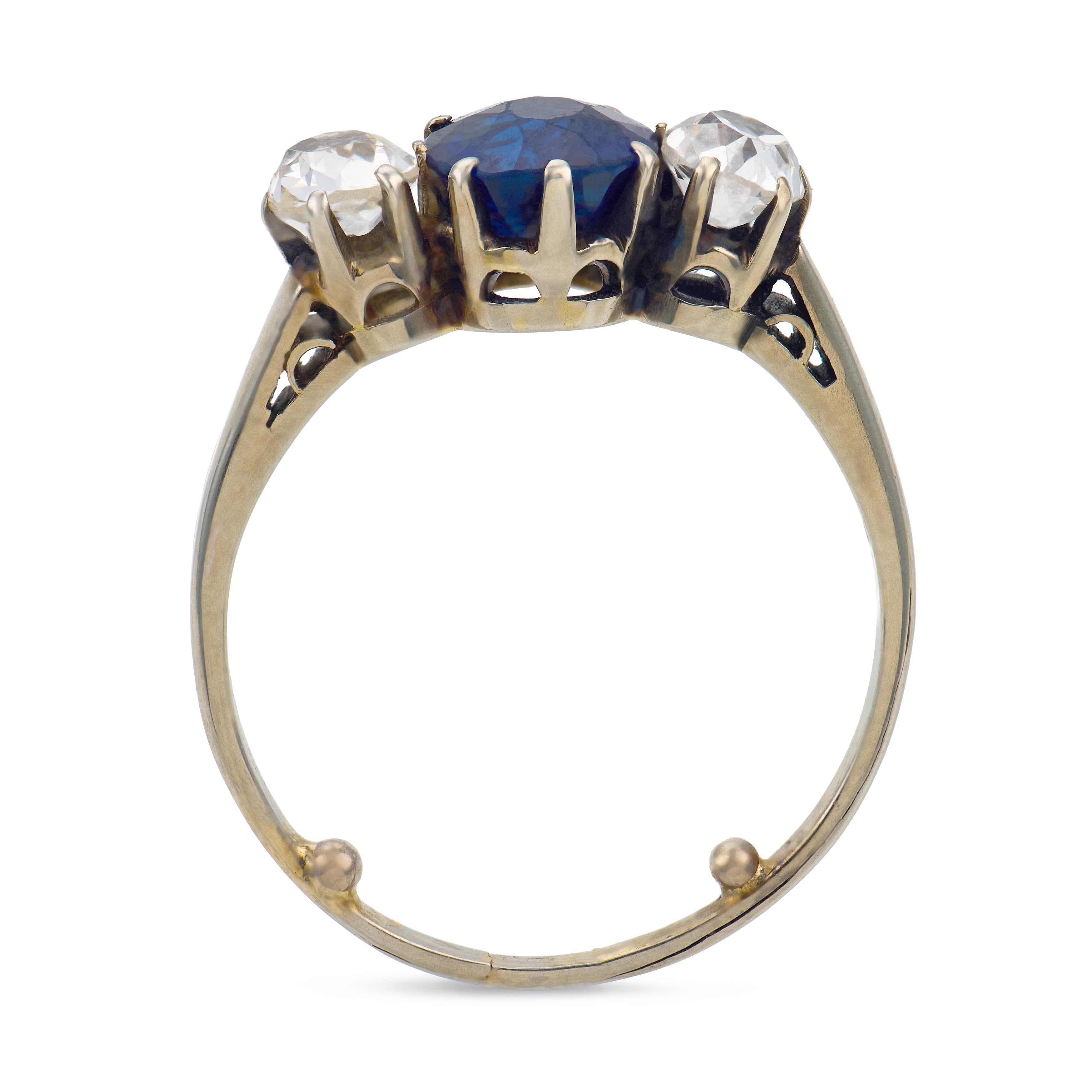 Art Deco 18k Sapphire & Diamond Three Stone Ring